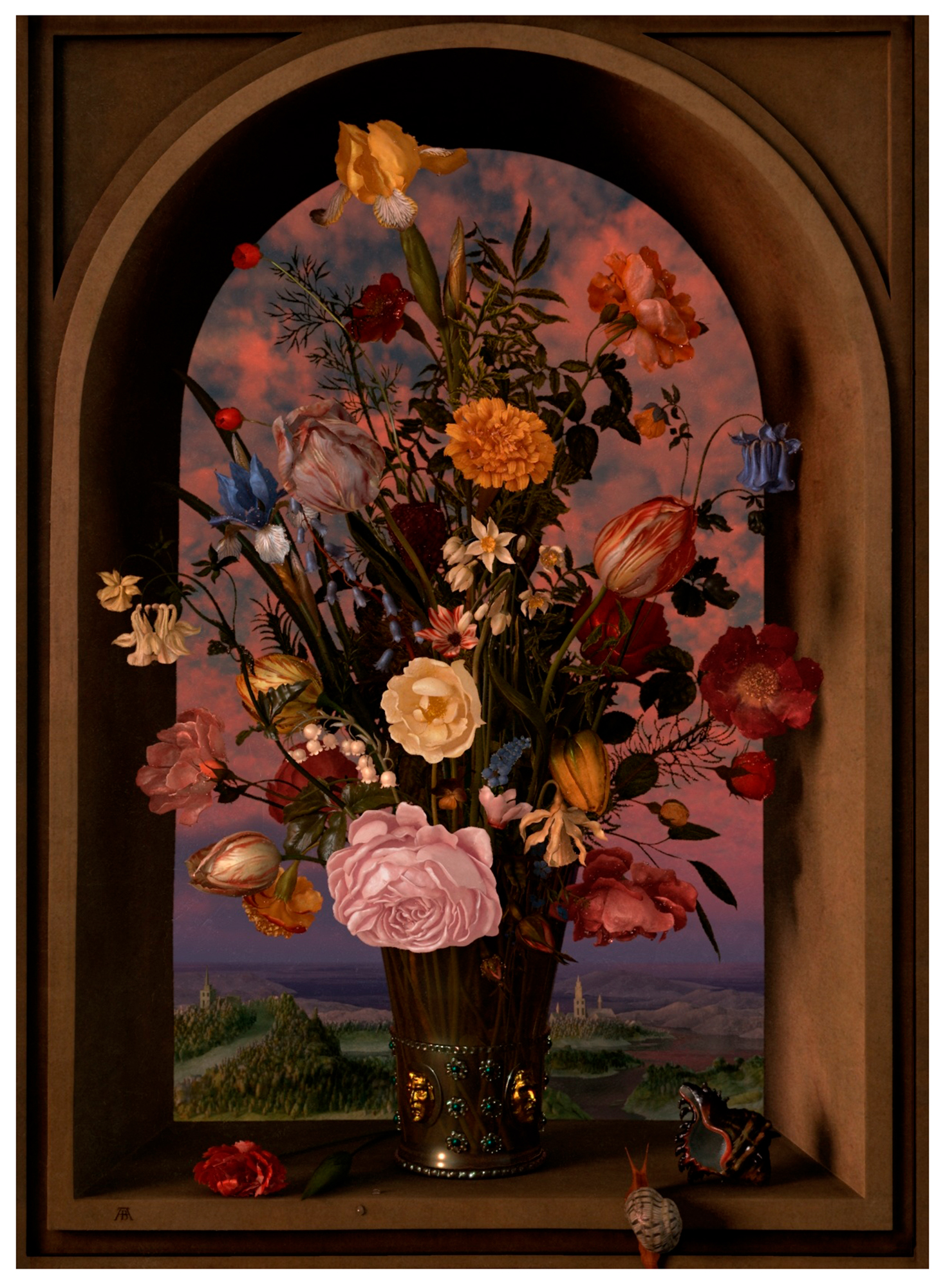 A still from Rob and Nick Carter (b. 1968 &amp; b. 1969), Transforming Still Life Painting, 2009-12. Digital animation and Apple Mac, in artists&rsquo; frame. Three-hour continuous loop. This work is number 12 from an edition of 12 plus five artists&rsquo; proofs. Overall: 28⅛ x 13 x 4⅜ in (71.3 x 58.7 x 11 cm). Sold for £52,920 on 25 May 2023 at Christie’s in London