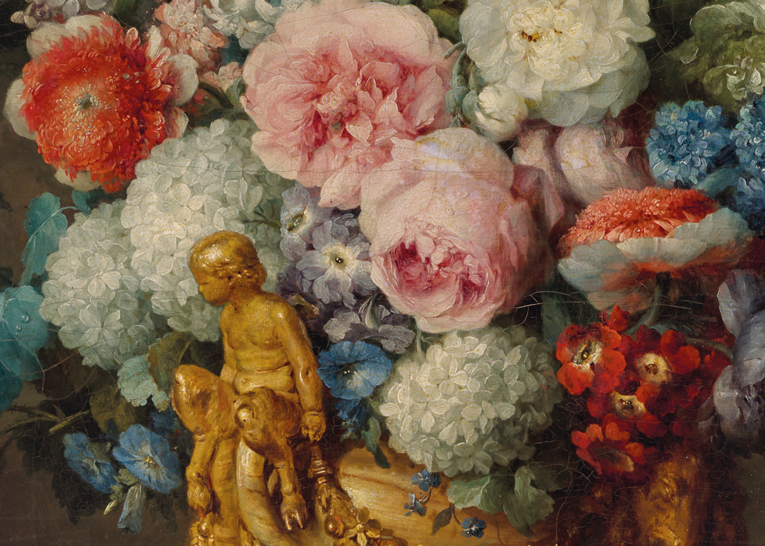 ‘A glorious bouquet bursting with flowers of seemingly every variety’: detail of Nature morte au vase d’albâtre 
