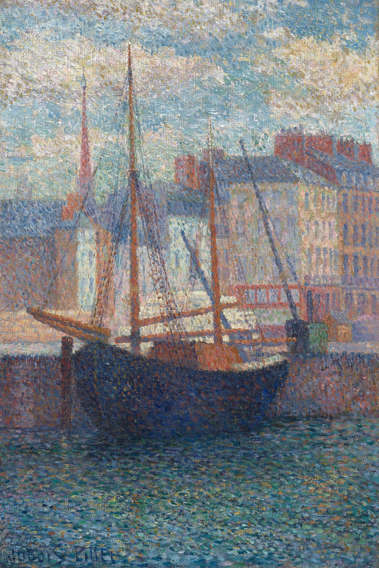 Albert Dubois-Pillet (1846-1890), Voilier à quai, c. 1886-1887. Oil on canvas. 16¼ x 10¾ in (41 x 27.2 cm). Sold for $47,880 in Impressionist and Modern Art Day Sale on 13 May 2023