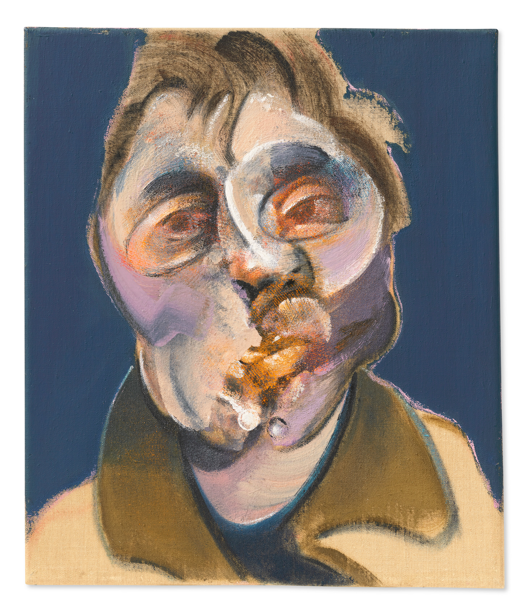 Francis Bacon (1909-1992), Self-Portrait, 1969. Oil on canvas. 14 x 12 in (35.6 x 30.5 cm). Sold for $34,622,500 in Masterpieces from the S.I. Newhouse Collection on 11 May 2023 at Christies New York
