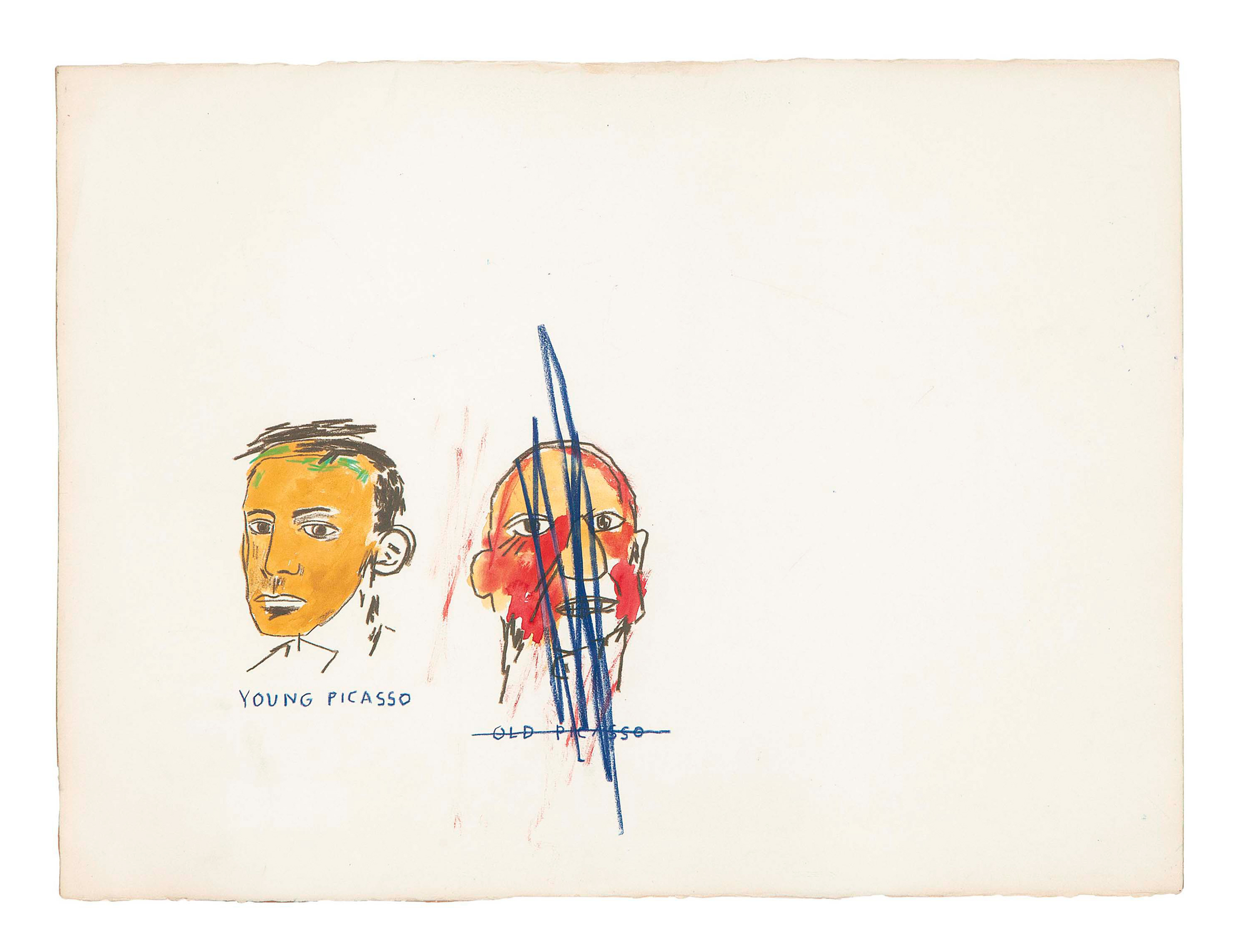 Jean-Michel Basquiat (1960-1988), Young Picasso, 1984. Oilstick, pastel and watercolour on paper. 22⅕ x 30 in (56.5 x 76.2 cm). Private Collection. Artwork: © Estate of Jean-Michel Basquiat. Licensed by Artestar, New York
