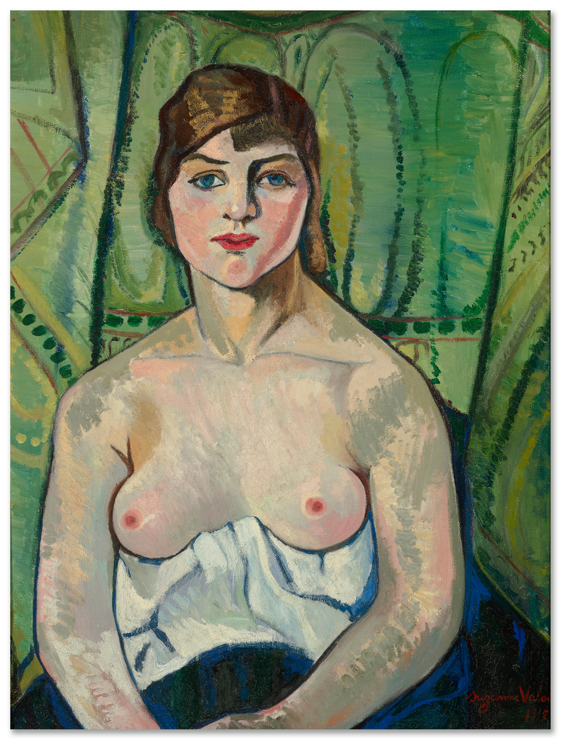 Suzanne Valadon (1865-1938), Femme aux seins nus (Autoportrait) (Nude Woman (Self-portrait)), 1917. Oil on canvas. 25&frac34; x 19&frac34; in (65.4 x 50.2 cm). On loan from a private collection for Selfhood: Explorations of Being and Becoming in 20th and 21st Century Art, on show until 13 July 2023 at Christie&rsquo;s in London