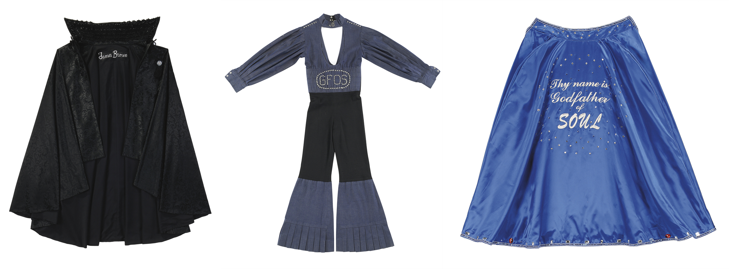 Left: Black Cape. Sold for $47,500 on 16 July 2008 at Christie’s in New York; Center: GFOS Jumpsuit. Sold for $25,000 on 16 July 2008 at Christie’s in New York; Right: Blue Cape. Sold for $35,000 on 16 July 2008 at Christie’s in New York