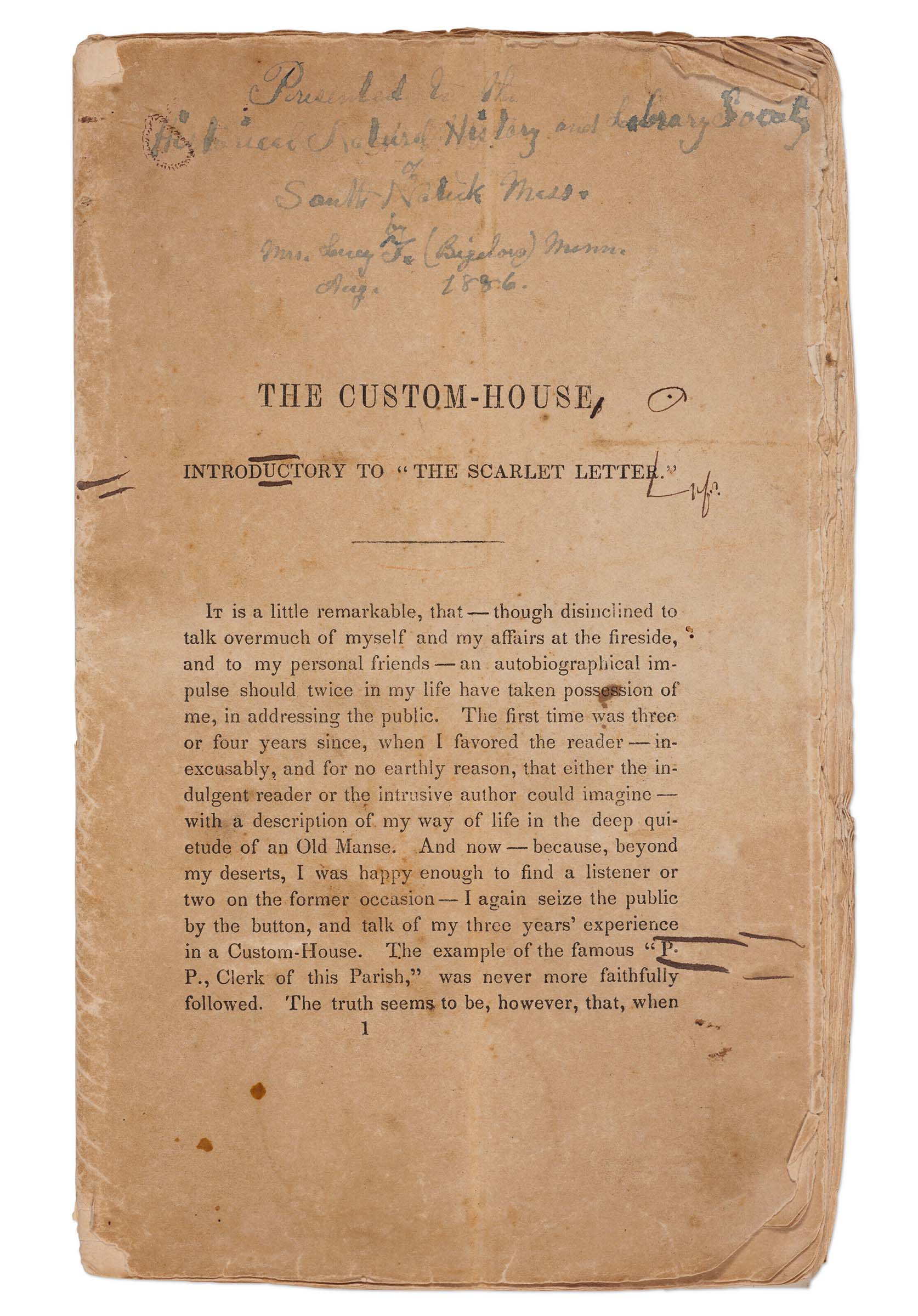 Nathaniel Hawthorne (1804-1864), The Scarlet Letter corrected page proofs, 1850. Annotated printed page proofs. New York: Harper & Brothers, 1865. Estimate: $600,000-800,000. Offered in The Bruce M. Lisman Collection of Important American Literature: Part One, on 15 June 2023 at Christie's New York