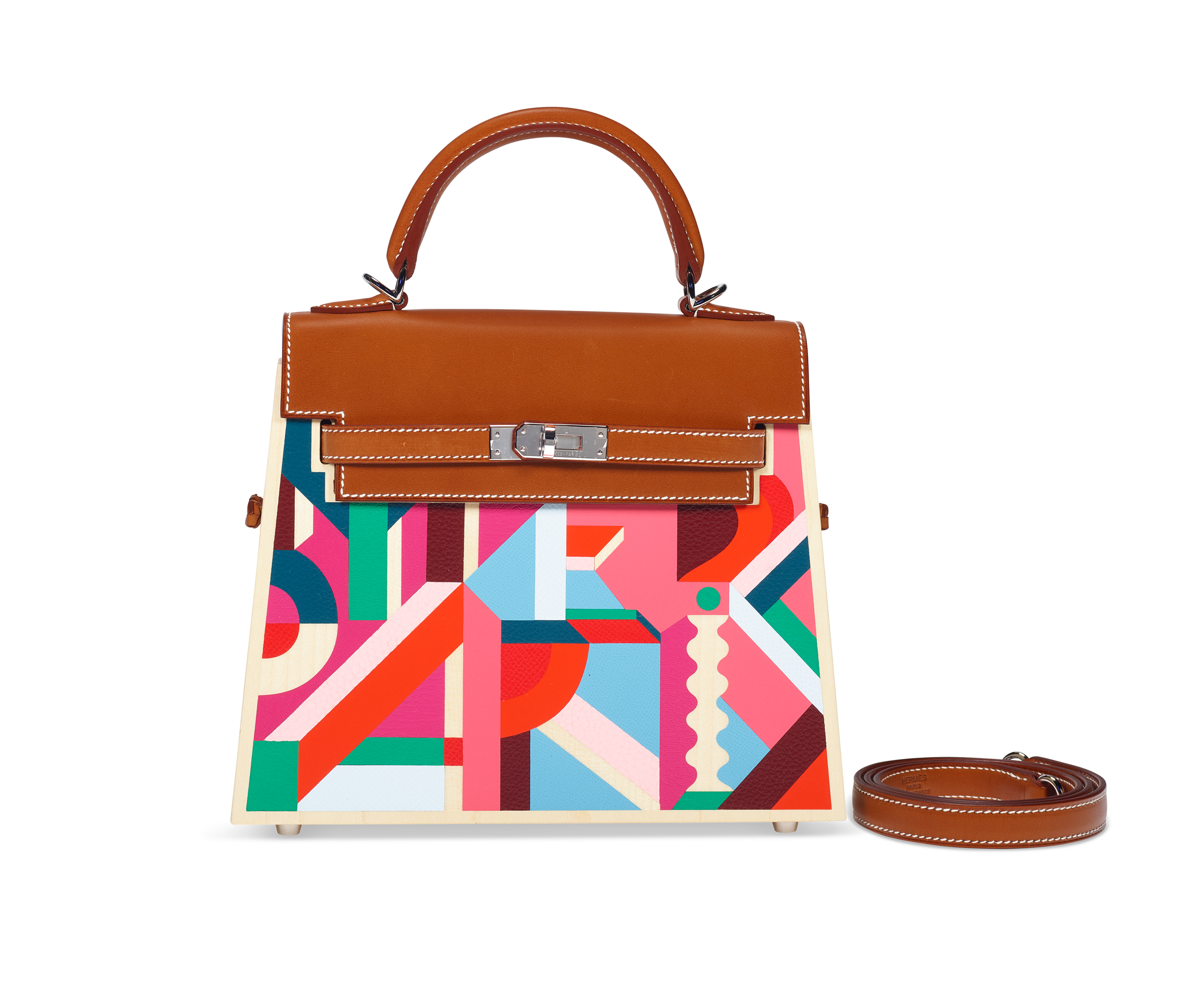 A rare, natural barénia leather & beechwood perspective Cavalière Kellywood 22 with palladium hardware from the collection of Rebag, Hermès, 2022. 22 w x 19 h x 8.5 d cm. Sold for $176,400 on 12 June 2023 at Christie's online