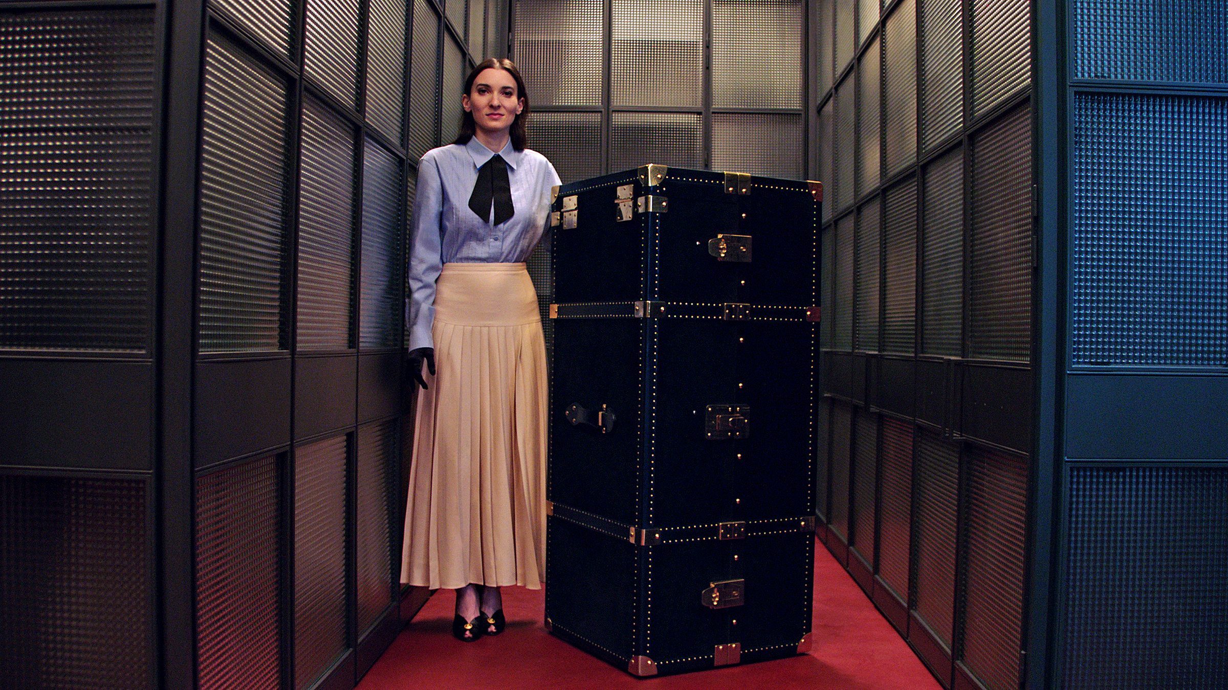 Christie’s specialist Rachel Koffsky with a bespoke Gucci travelling trunk created between 1989 and 1991, which today resides in the Gucci Archive. Photo: Courtesy of Gucci Vault