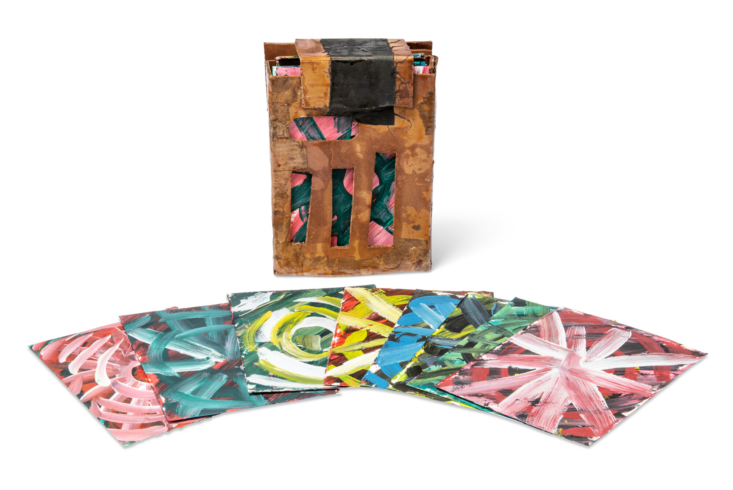 Hassan Sharif (1951-2016), Sand Dollar No.7, 2011. Acrylic on card, with cardboard, cloth and copper wire box. Largest sheet: 12 x 8 in (30.5 x 20.4 cm); box: 13 x 9⅞ x 4 in (33 x 25 x 10.1 cm). Offered via Private Sale. On view in Emirati Art Reimagined: Hassan Sharif and the Contemporary Voices, 20 July-23 August 2023 at Christie’s in London