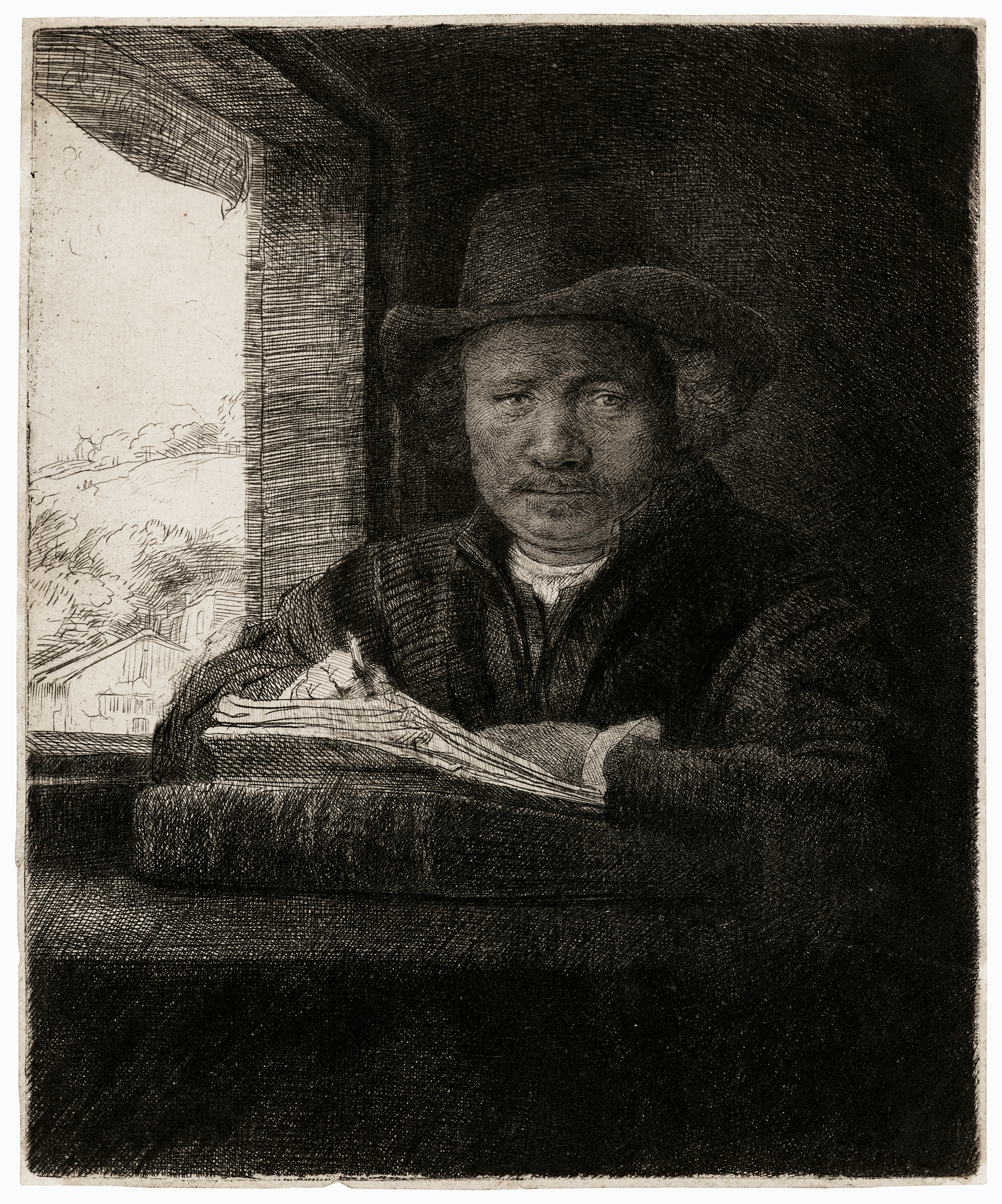 Rembrandt Harmensz. van Rijn, Self-Portrait Etching at a Window, 1648