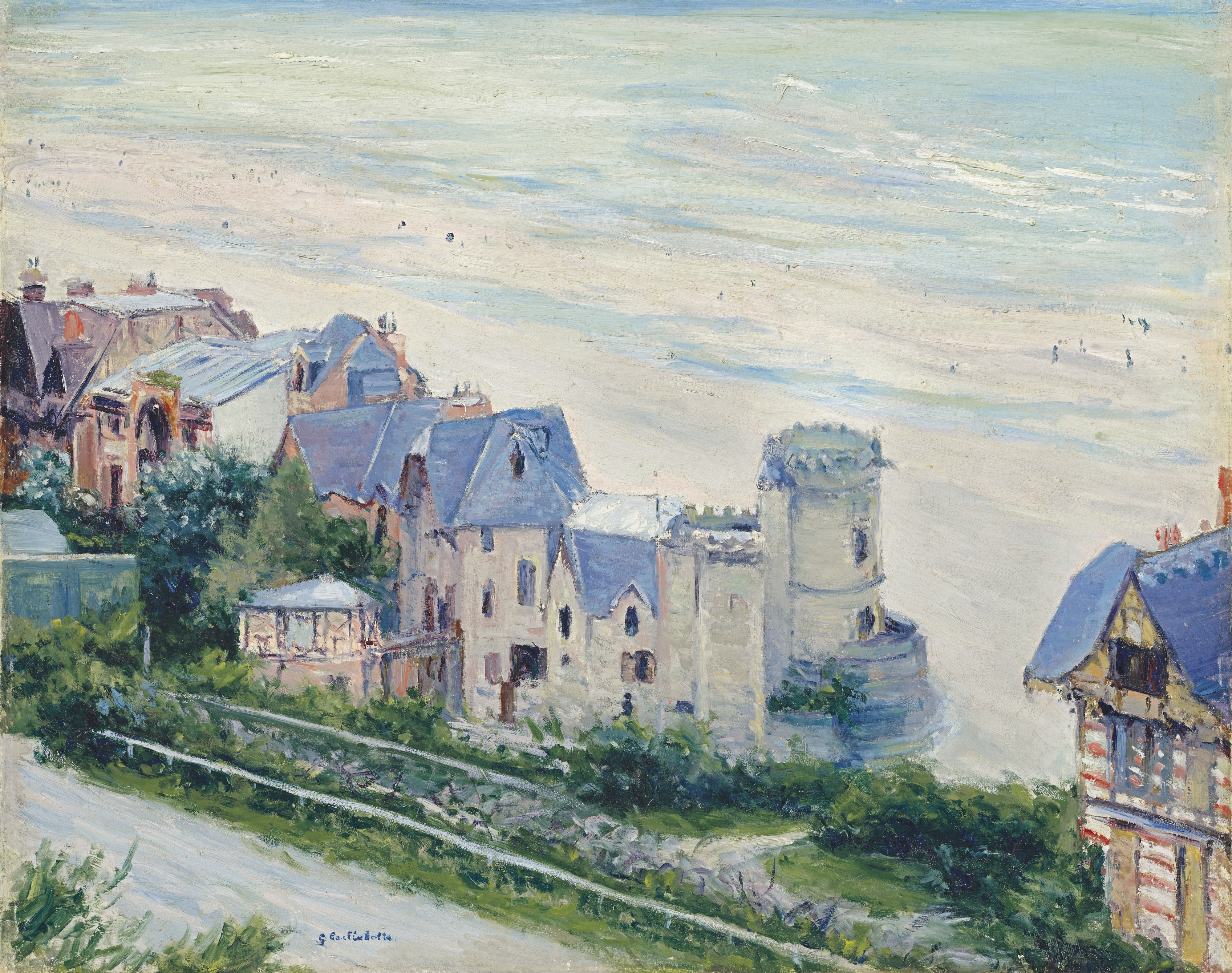 古斯塔夫.卡耶博特(1848-1894),《特魯維爾的海灘與別墅》,約1882年作。油彩 畫布。25¼ x 32⅛ 英寸(65 x 81.5 公分)。估價:700,000-900,000英鎊。此拍品將於2023年10月13日在佳士得倫敦「塞繆爾‧約瑟夫維茲珍藏:樂於探索的淵博人生」拍賣中呈獻
