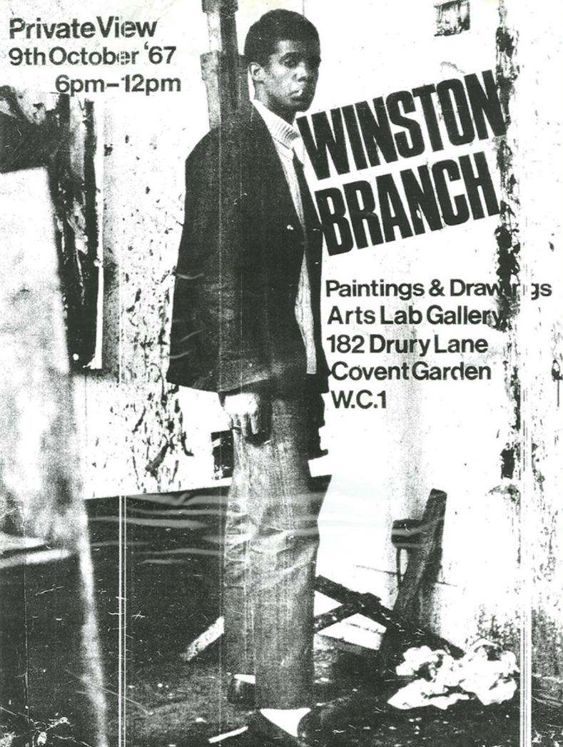 Publicity for the private view of Branch's 1967 exhibition at the Arts Lab in London, where Cecil Beaton was among the attendees