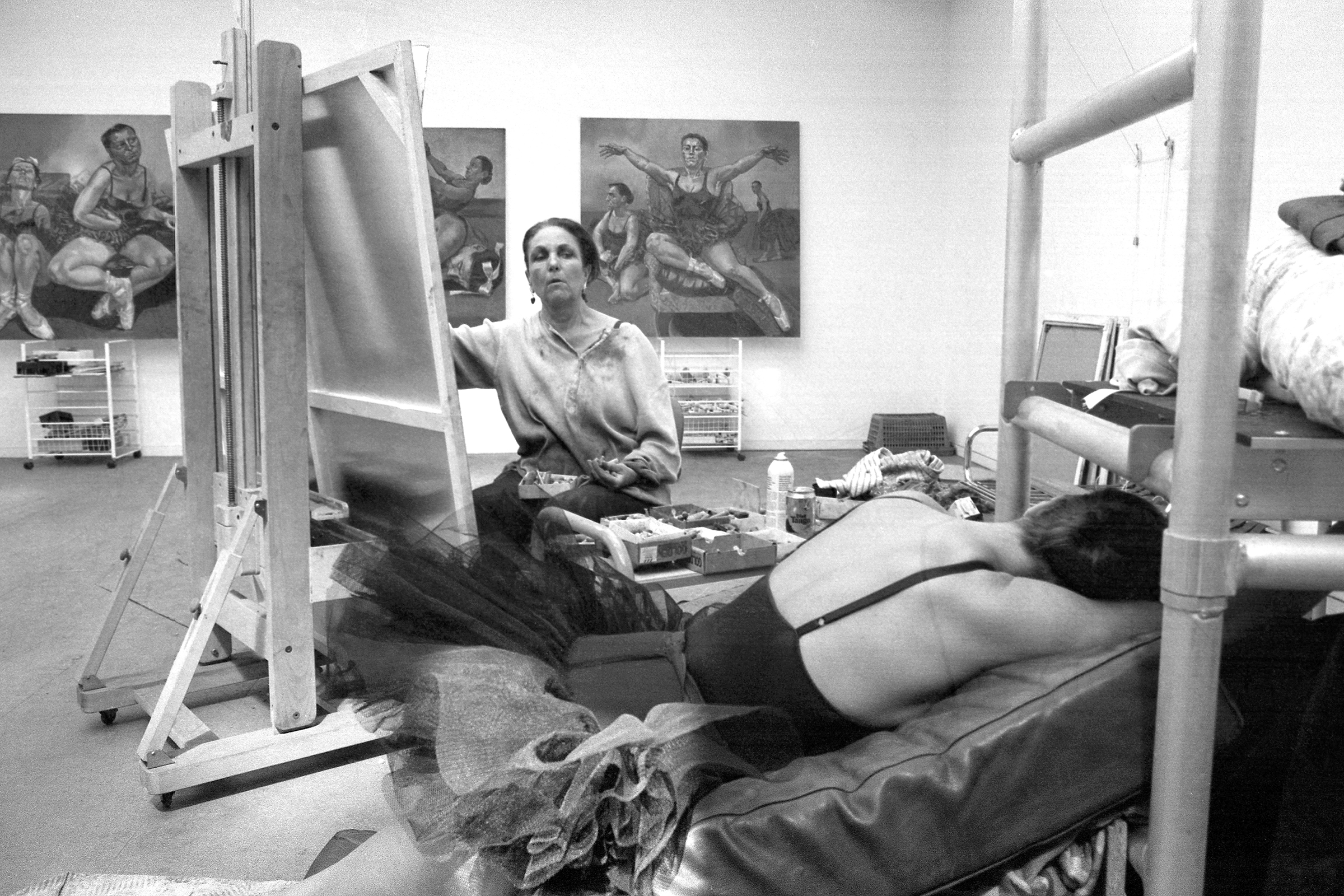 Paula Rego working on Dancing Ostriches from Walt Disney's Fantasia, 1995