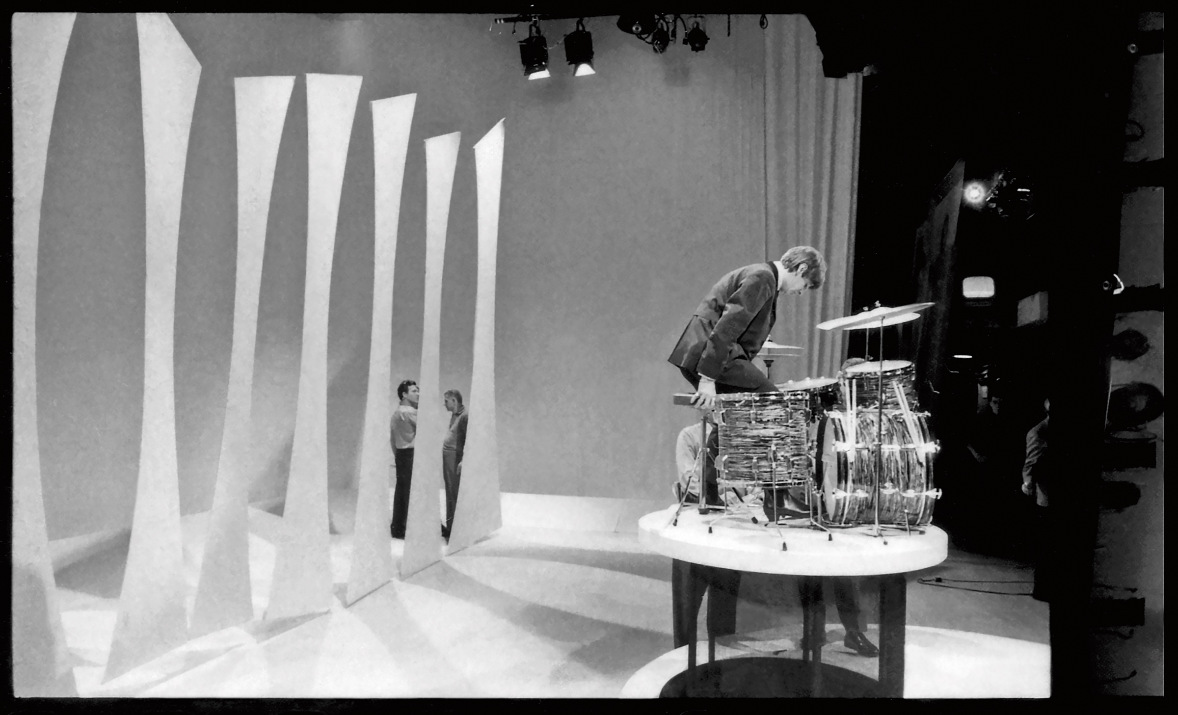 Ringo Starr setting up his drum kit, rehersals for The Ed Sullivan Show, New York, 1964. © 1963-1964 Paul McCartney under exclusive license to MPL Archive LLP