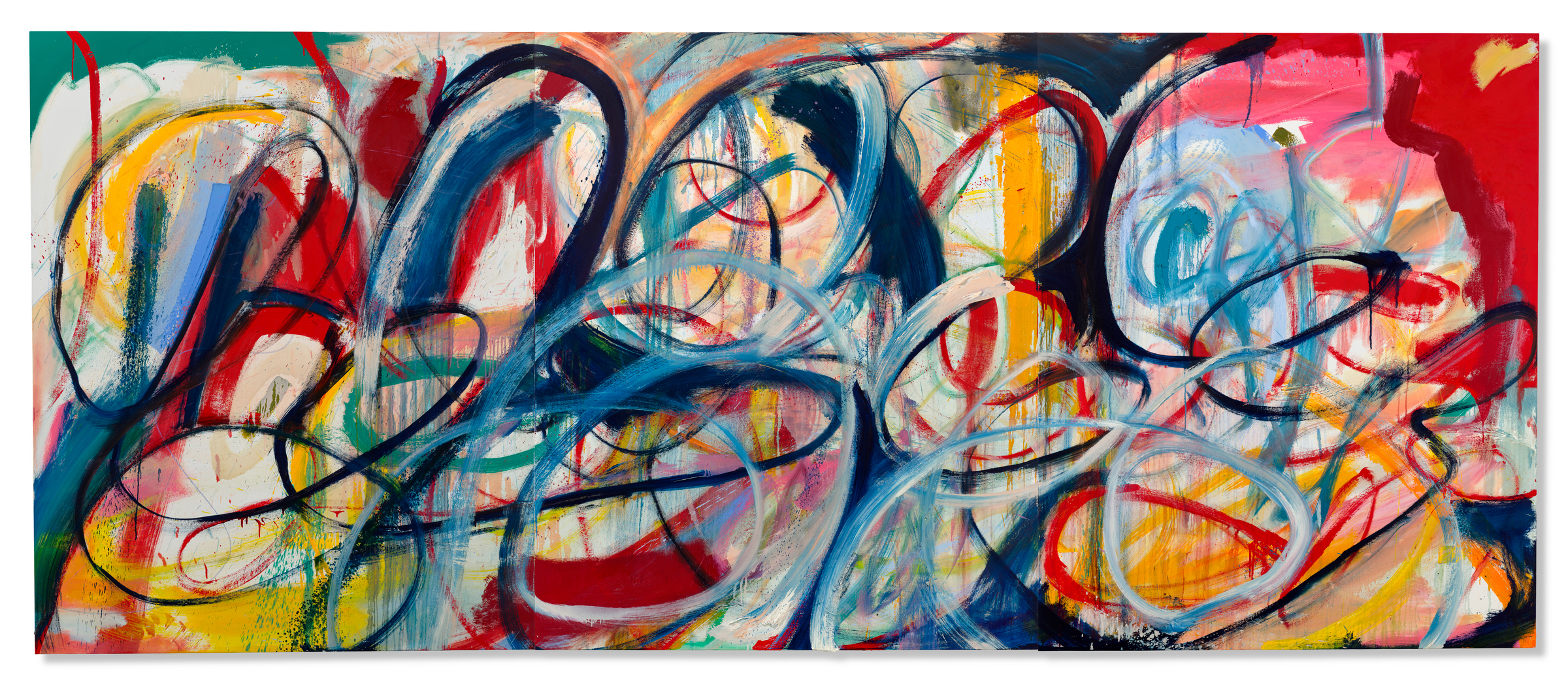 Austyn Weiner (b. 1989), I Fell Open, 2021. Oil and oil stick on canvas, in three parts, offered in the Post-War and Contemporary Art Day Sale on 14 October 2023 at Christie's in London