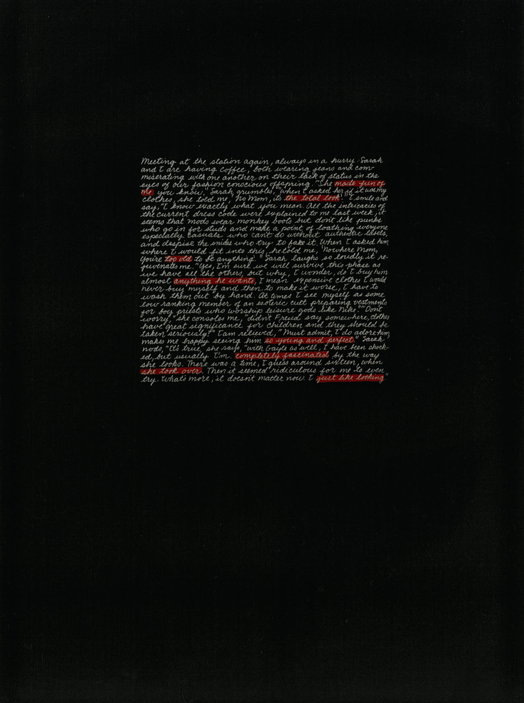 Mary Kelly, Extase, 1986 (detail), at The Women's Art Collection, Cambridge University