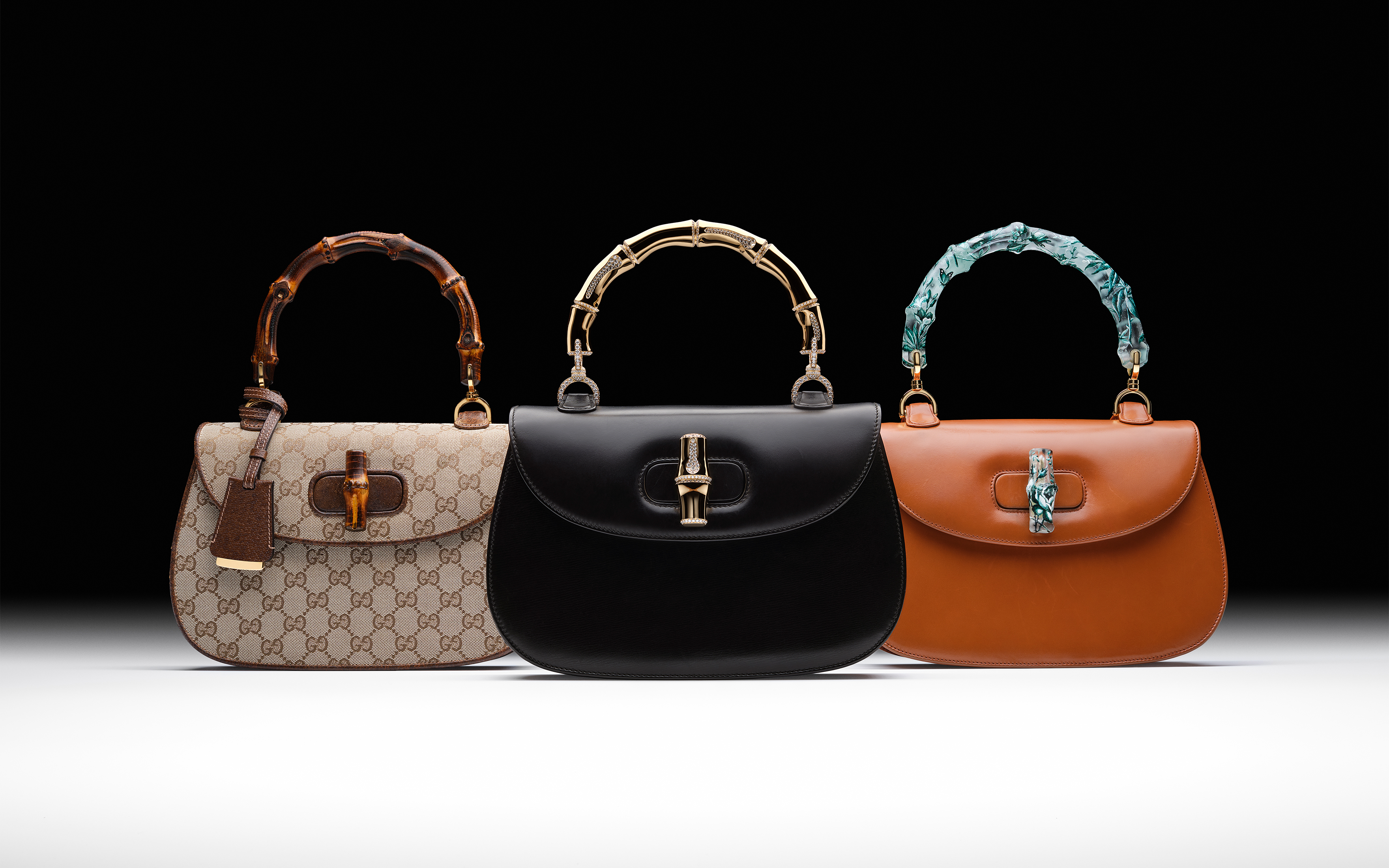Three reimagined Bamboo Gucci handbags from Gucci Vault,