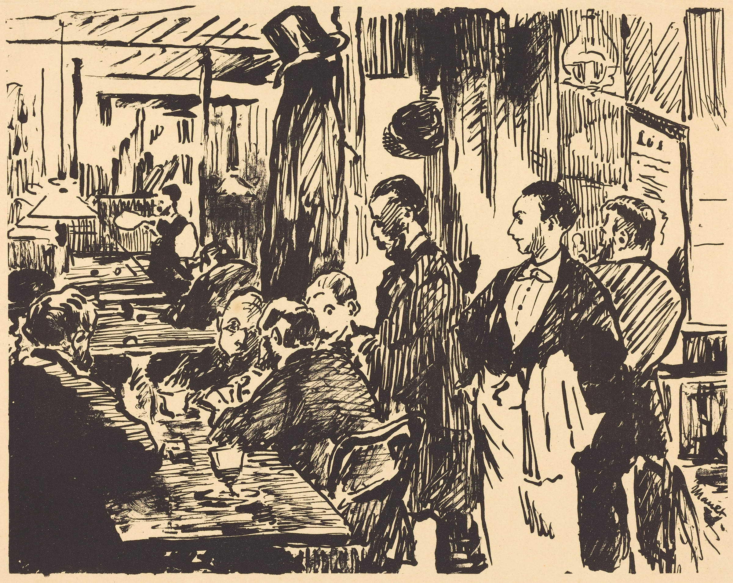 Edouard Manet, At the Cafe, 1869, depicting the Cafe Guerbois on Avenue de Clichy in Paris, a place where artistic ideas were thrashed out in the early years of Impressionism