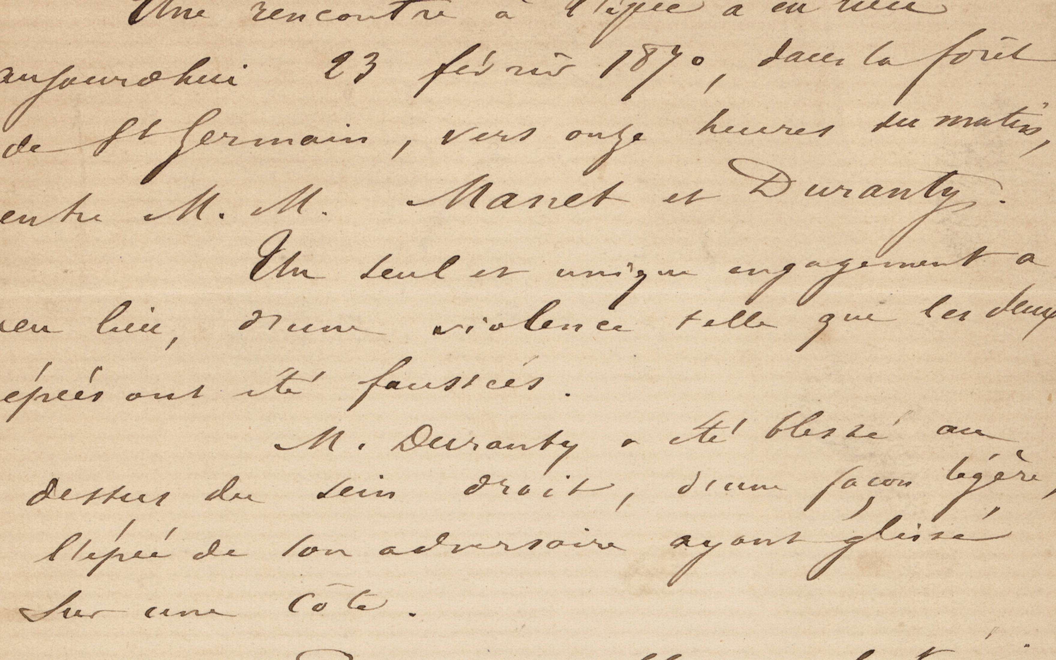 Official record of the duel between Edouard Manet and Edmond Duranty, Paris, 23 February 1870, signed by Emile Zola, offered in The Alphabet of Genius: Important Autograph Letters and Manuscripts, 1-15 December 2023 at Christie's Online