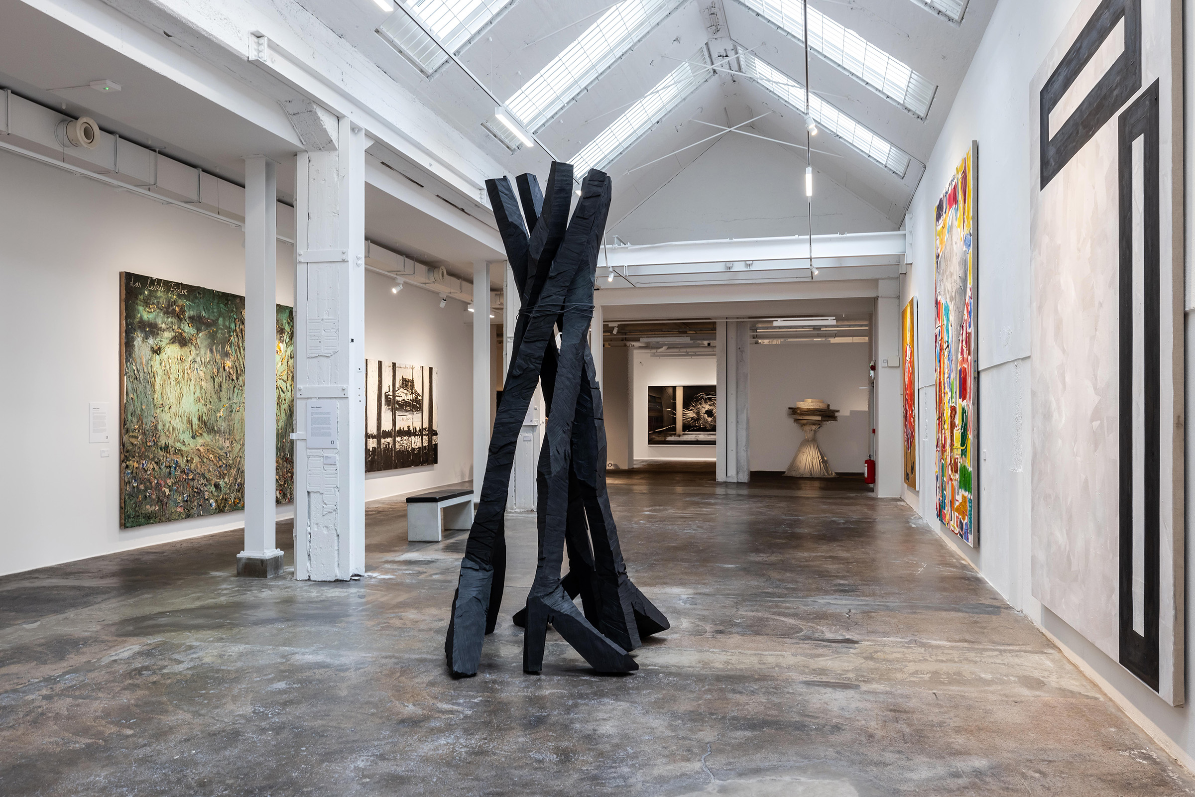 Works from the Stahl Collection, including (clockwise from centre): Georg Baselitz, Zero Dom, 2015; two works by Anselm Kiefer and three paintings by Andre Butzer