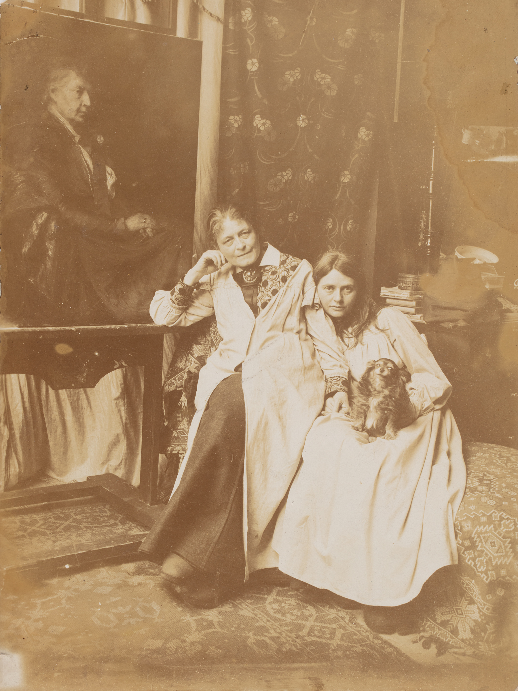 Photograph of Bertha Wegmann and Toni Möller with their dog Fukki, undated. The Hirschsprung Collection Archive