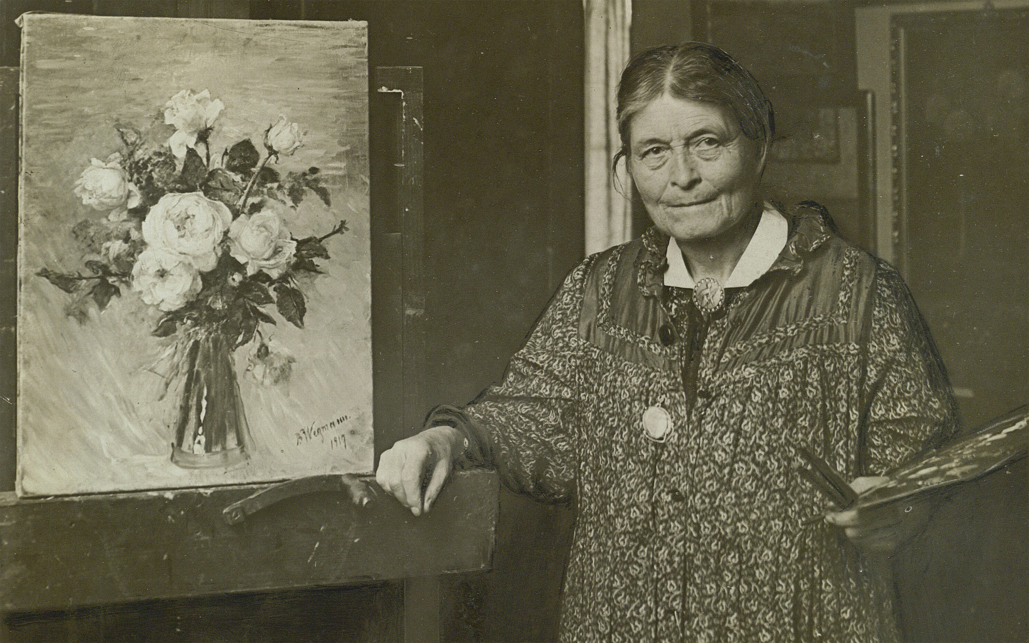 Bertha Wegmann, circa 1917, detail of photograph by Holger Damgaard. Department of Maps, Prints and Photographs, The Royal Library, Denmark