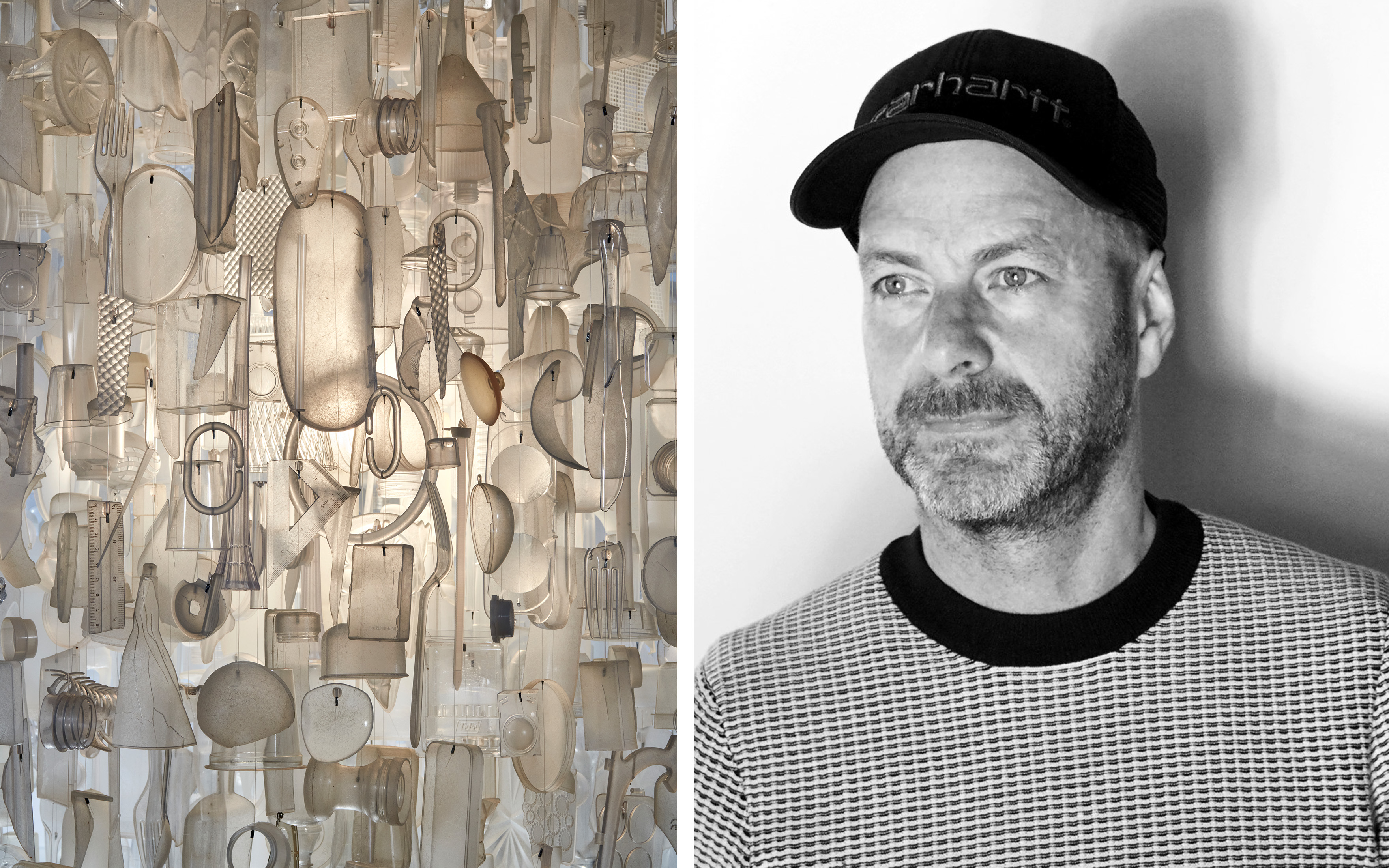 The artist Stuart Haygarth and his work Tide (Clear), 2013 (detail)