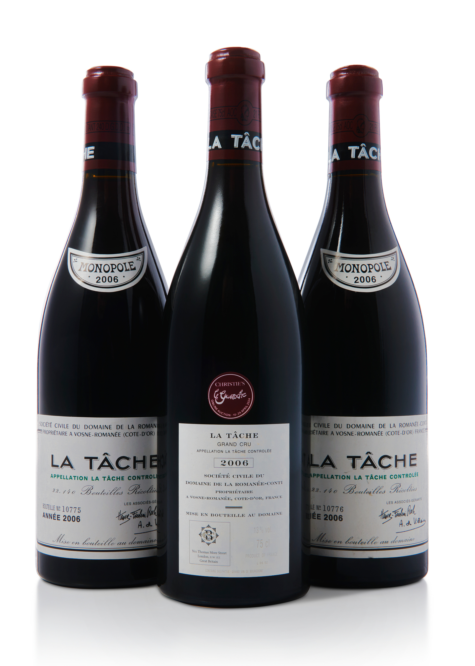 La Tache, Domaine de la Romanee-Conti 2004 and 2006, offered in Le Gavroche Part II: The Wine Cellar on 10-24 April 2024 at Christie's Online