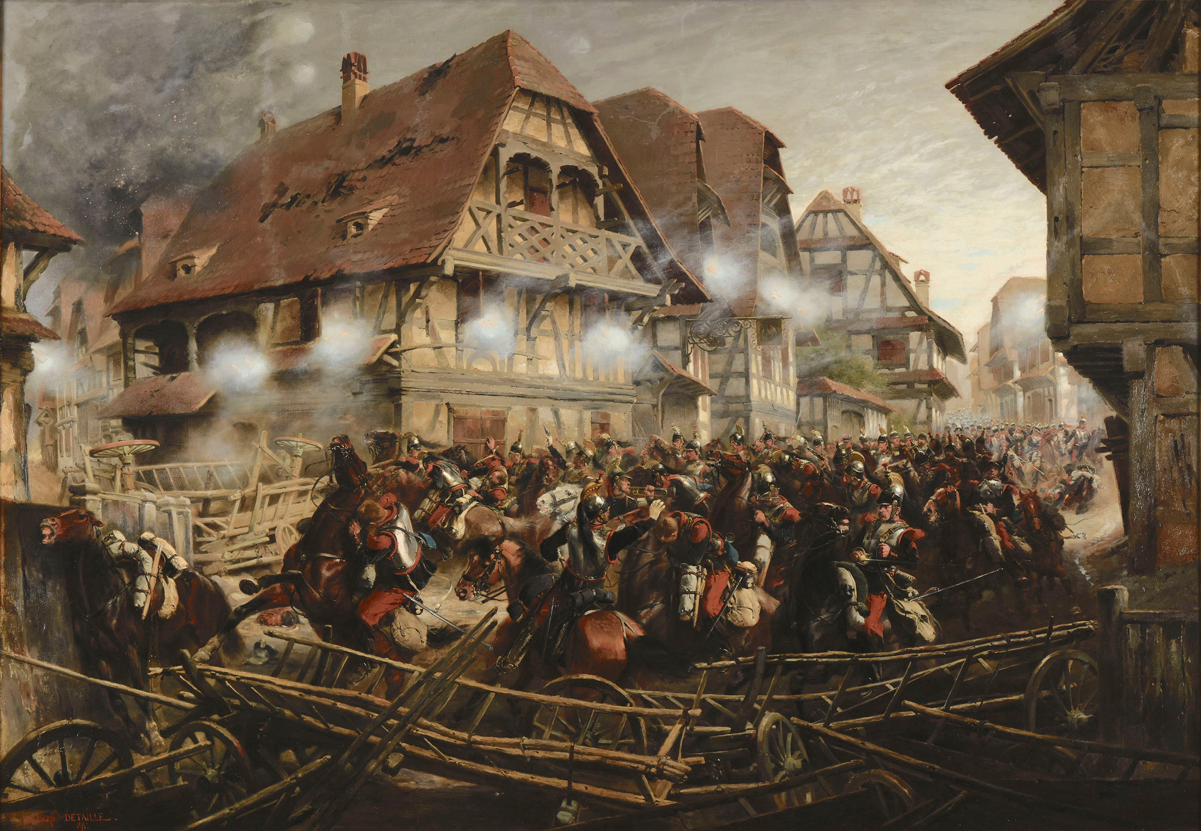 Edouard Detaille, Charge du 9e regiment de cuirassiers dans le village de Morsbronn (Charge of the 9th Regiment of Cuirassiers at Morsbronn), 1874. Musee Saint-Remi, Reims