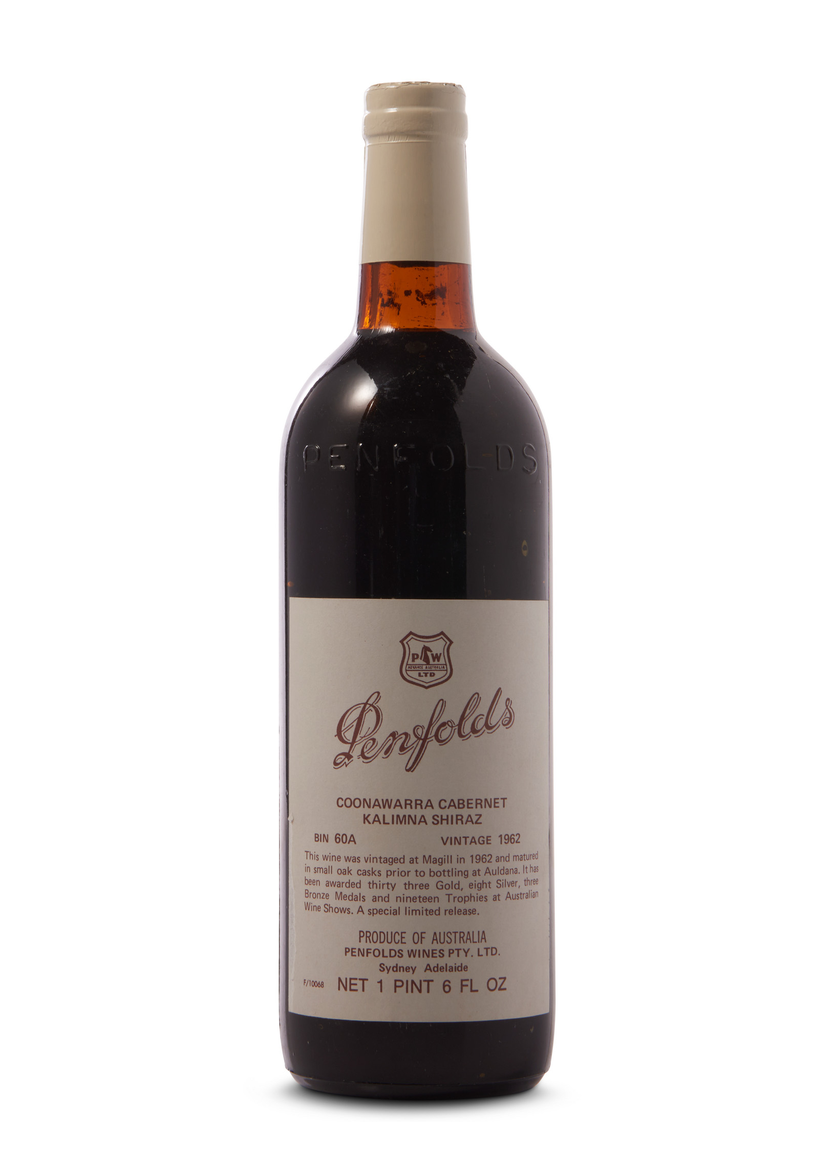 Penfolds, Bin 60A Kalimna Shiraz, South Australia 1962. 1 bottle (75cl) per lot, offered in A Legacy Preserved: The Last Treasures of The Avery Collection on 6 and 7 June 2024 at Christie's in London