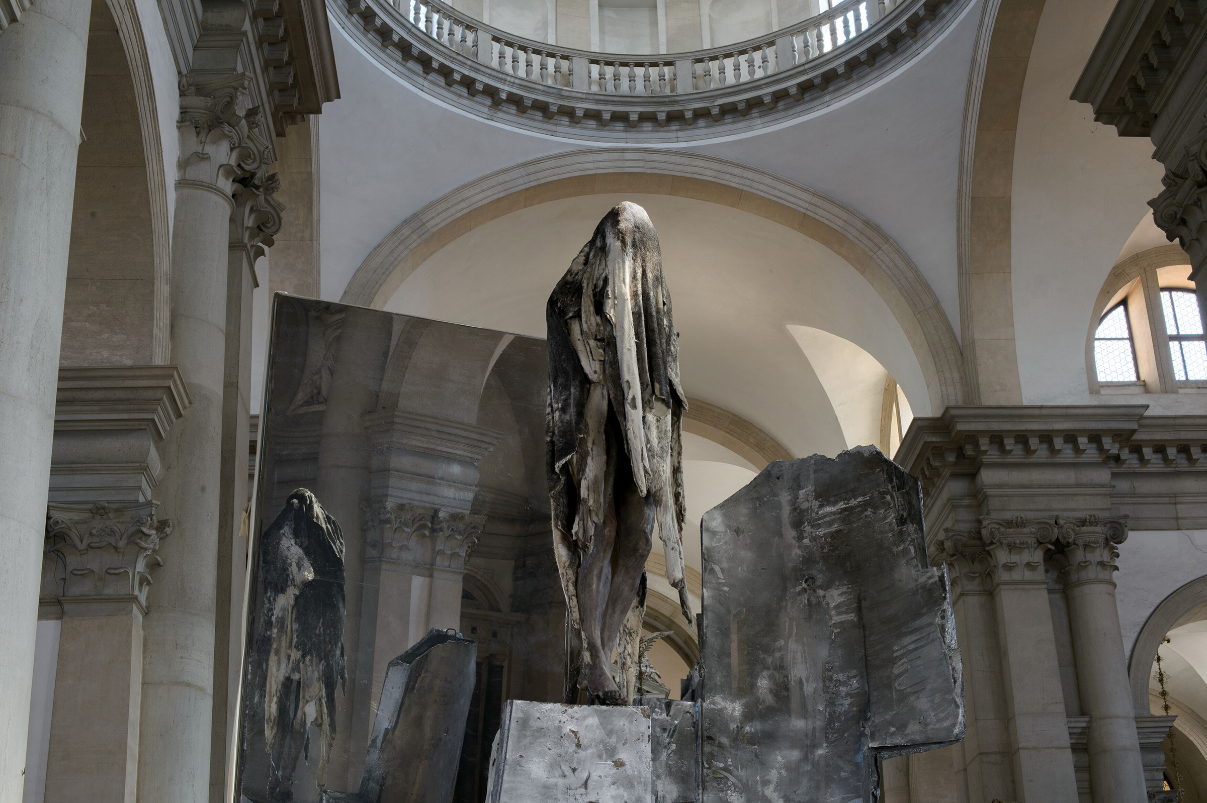 Installation view of Berlinde De Bruyckere: City of Refuge III in the church of San Giorgio Maggiore, on show at the 60th Venice Biennale 2024
