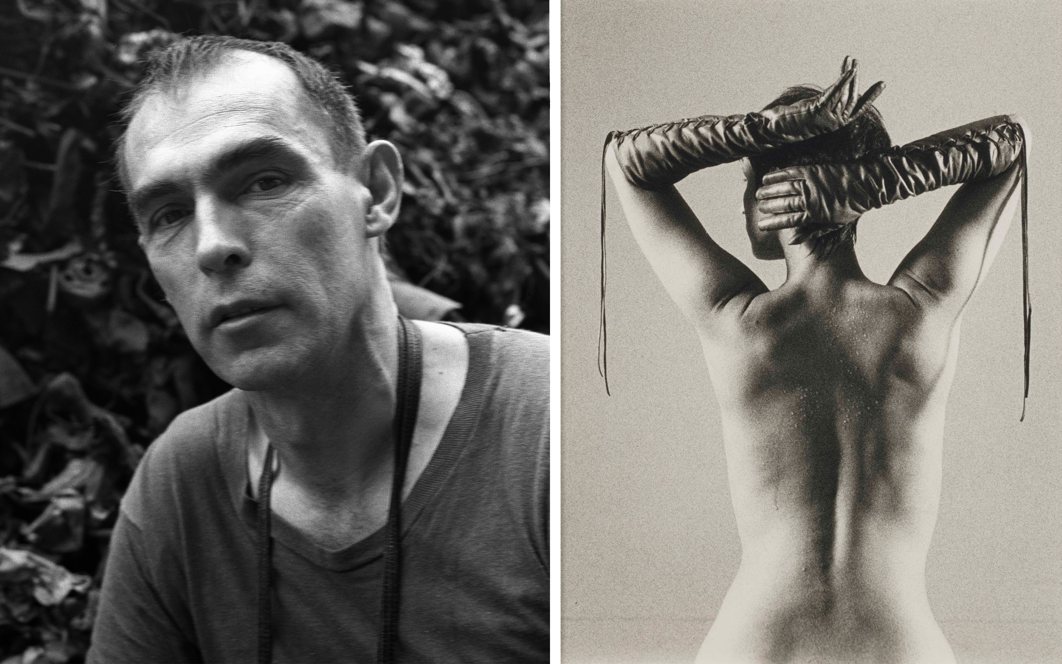 Peter Hujar, Bayonne, New Jersey, May 1986; right: Peter Hujar, 'You Wouldn’t Dare' (Lori Goldstein in Jean Paul Gaultier opera gloves) from The Twelve Perfect Christmas Gifts from Dianne B., 1983, sold for $10,000 on 6 April 2018 at Christie's in New York