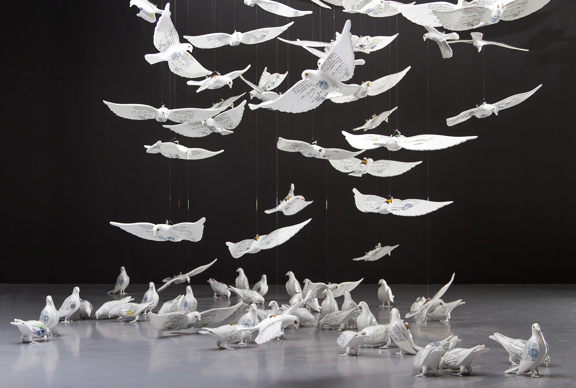 Installation view of Manal Al Dowayan's Suspended Together, 2011, at Mathaf: Arab Museum of Modern Art, Qatar. Courtesy of the artist