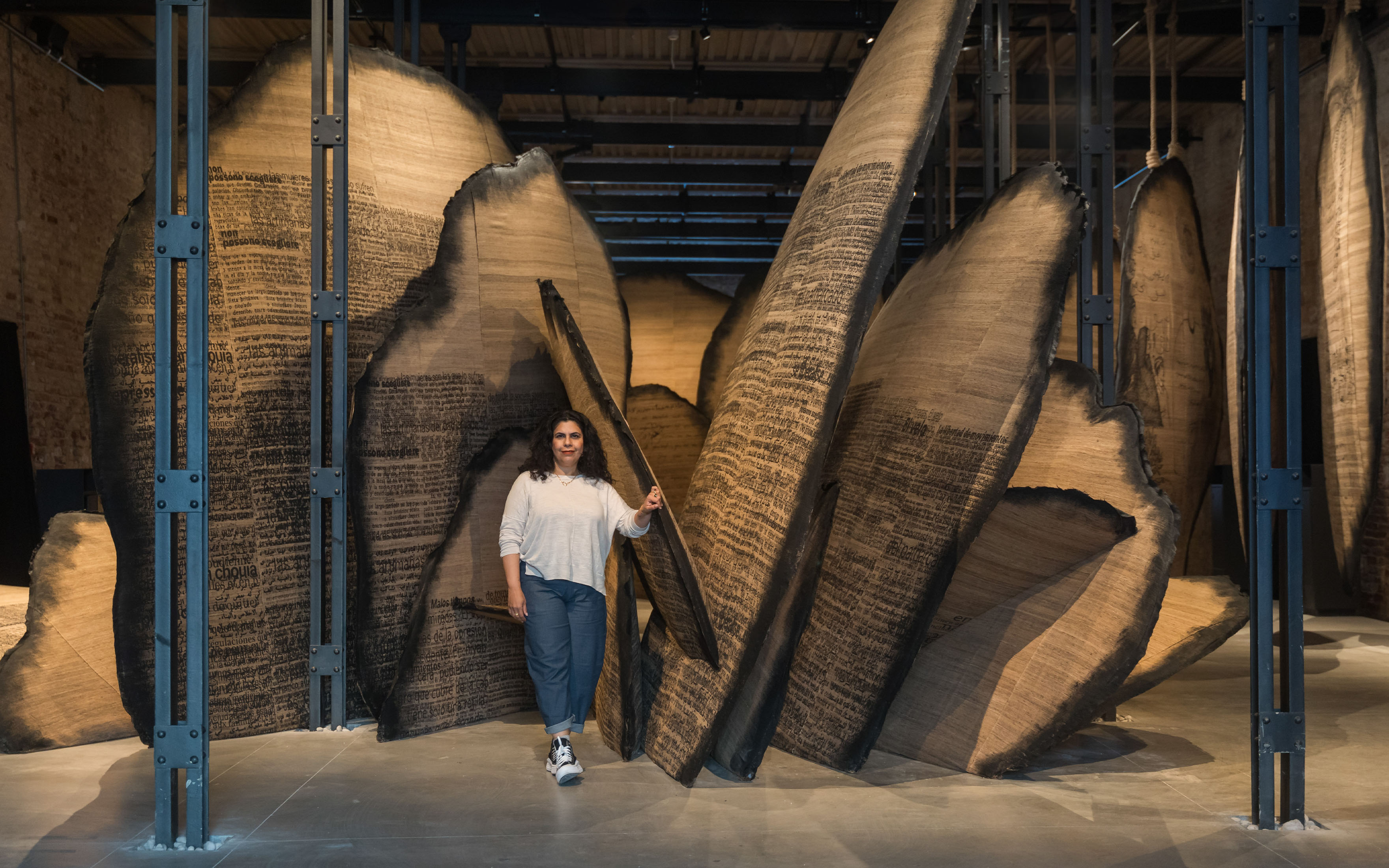 Manal Al Dowayan with her commission for the National Pavilion of Saudi Arabia, Shifting Sands: A Battle Song, 2024