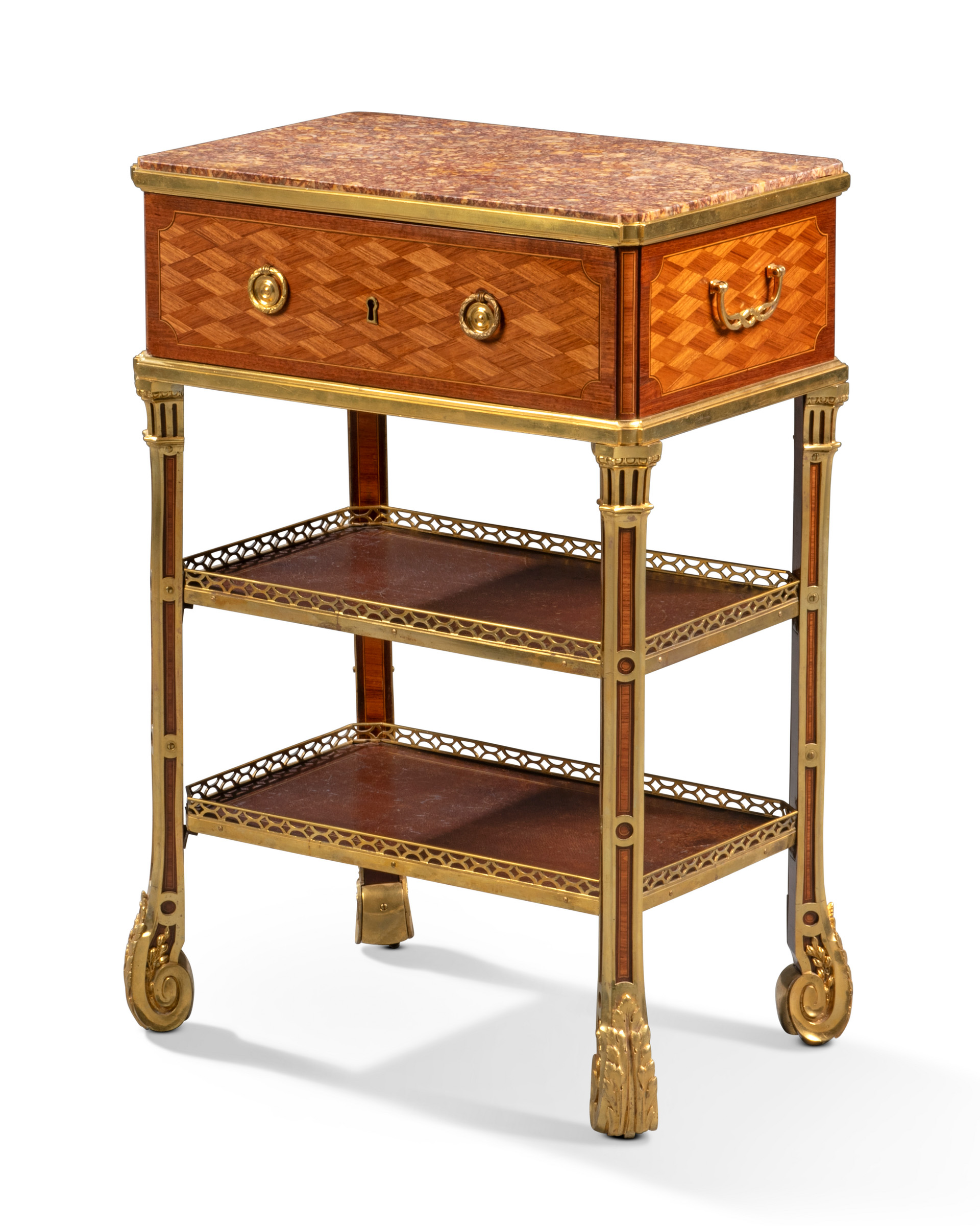 A Louis XVI ormolu-mounted tulipwood and amaranth marquetry table ambulante. Attributed to Jean-Henri Riesener, circa 1775-80, offered in Three Dealing Dynasties: London, Paris, Geneva on 23 May 2024 at Christie's in London