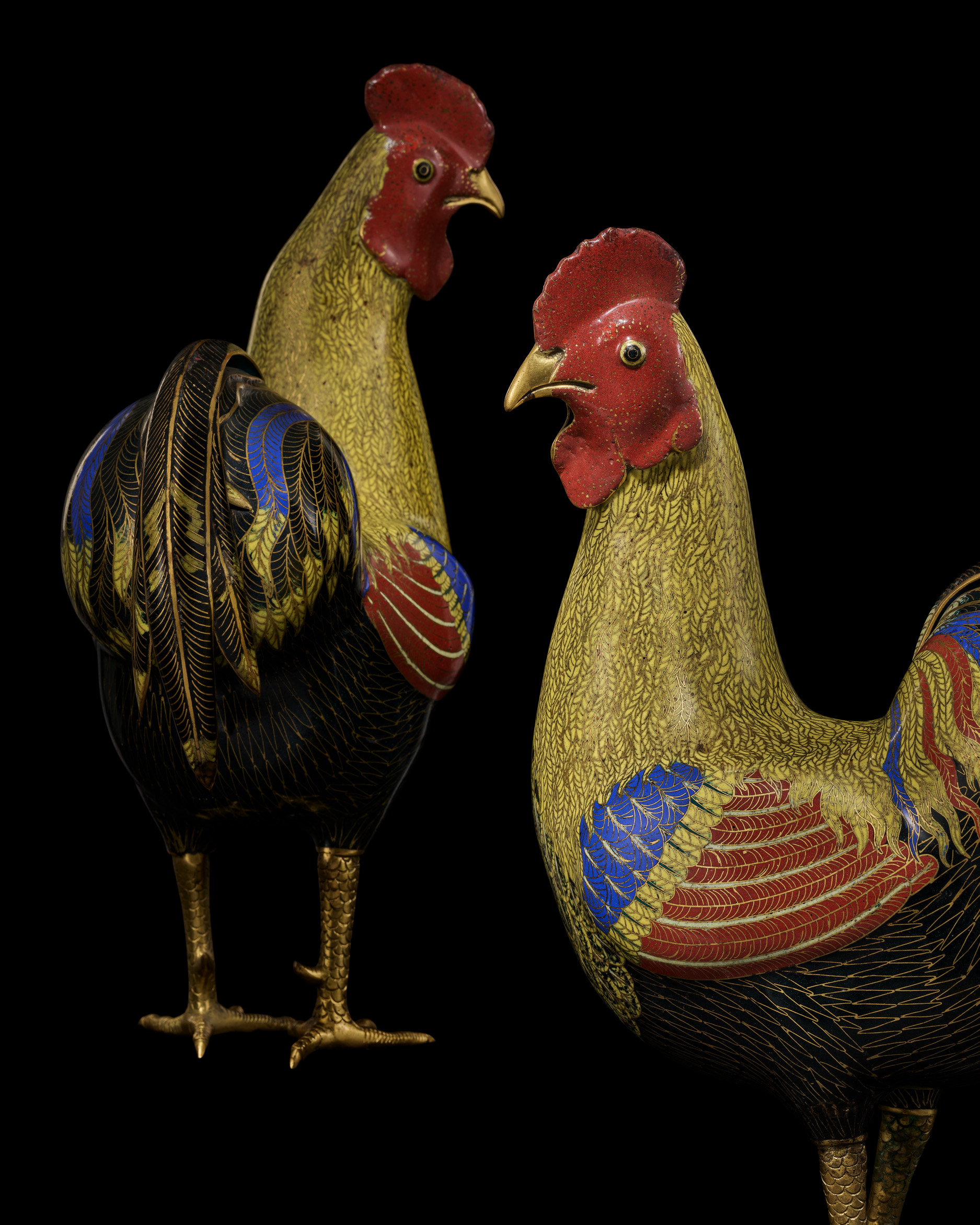 A large pair of cloisonne enamel roosters, China, Qing dynasty, Qianlong period, offered in Three Dealing Dynasties: London, Paris, Geneva on 23 May 2024 at Christie's in London