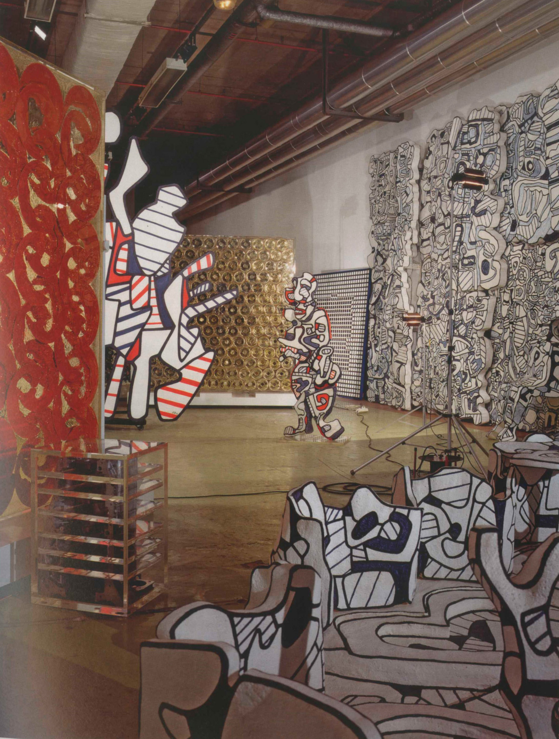 Renault's collection of works by Jean Dubuffet, photographed in 1997 at its headquarters in Boulogne-Billancourt, Paris. Part of Le Mur Bleu can be seen on the right