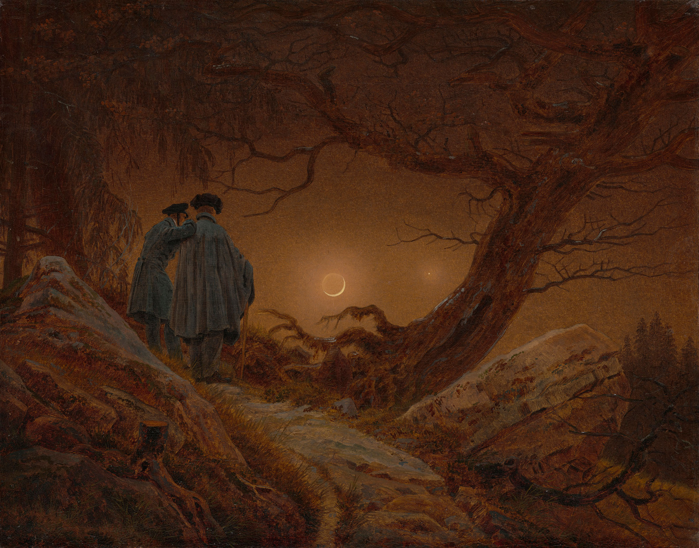Caspar David Friedrich, Zwei Manner in Betrachtung des Mondes (Two Men Contemplating the Moon), 1819-20, Albertinum, Staatliche Kunstsammlungen Dresden