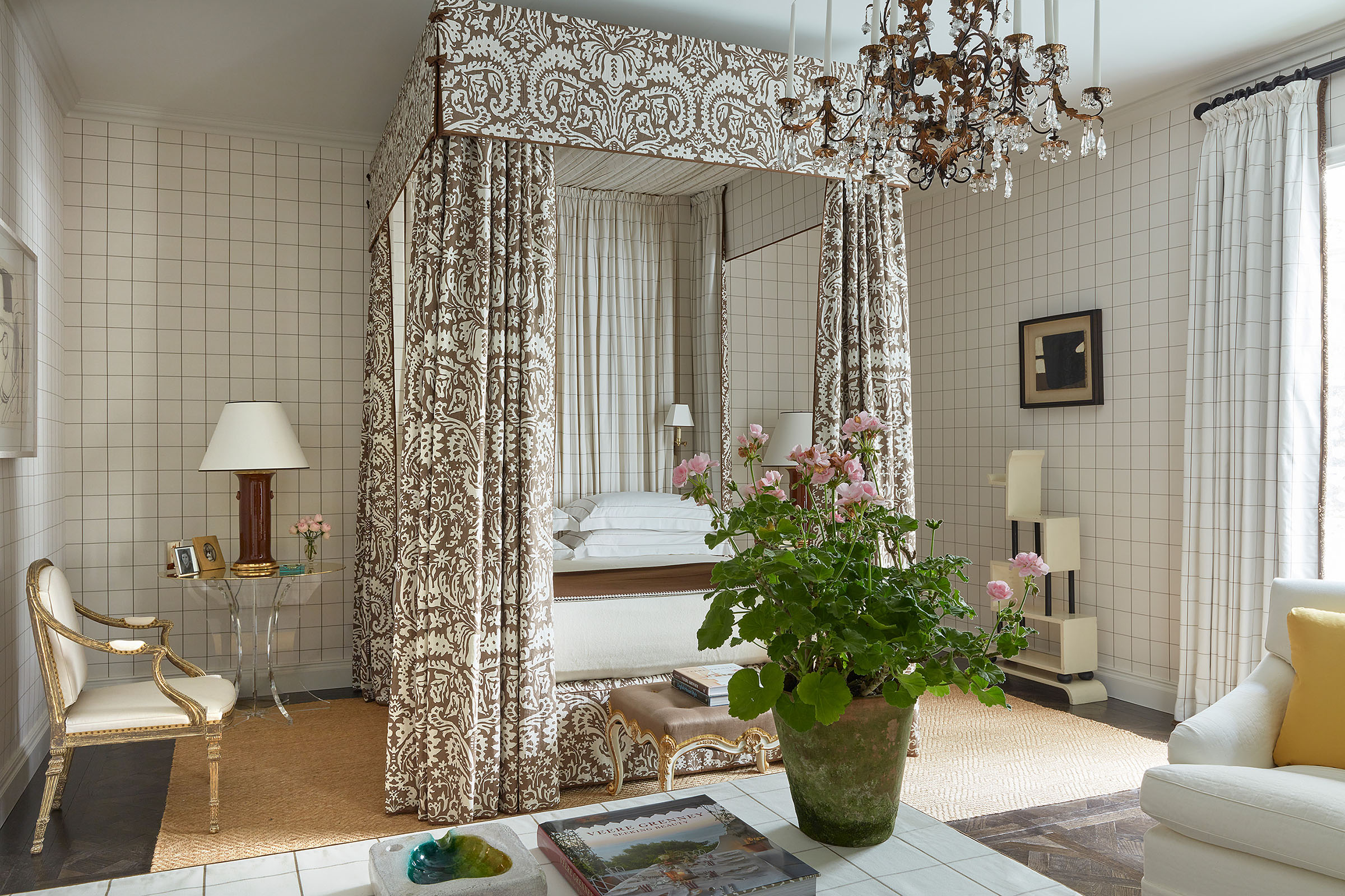 Schumacher Courtyard Bedroom by Veere Grenney Associates at WOW!house at the Chelsea Design Centre in London