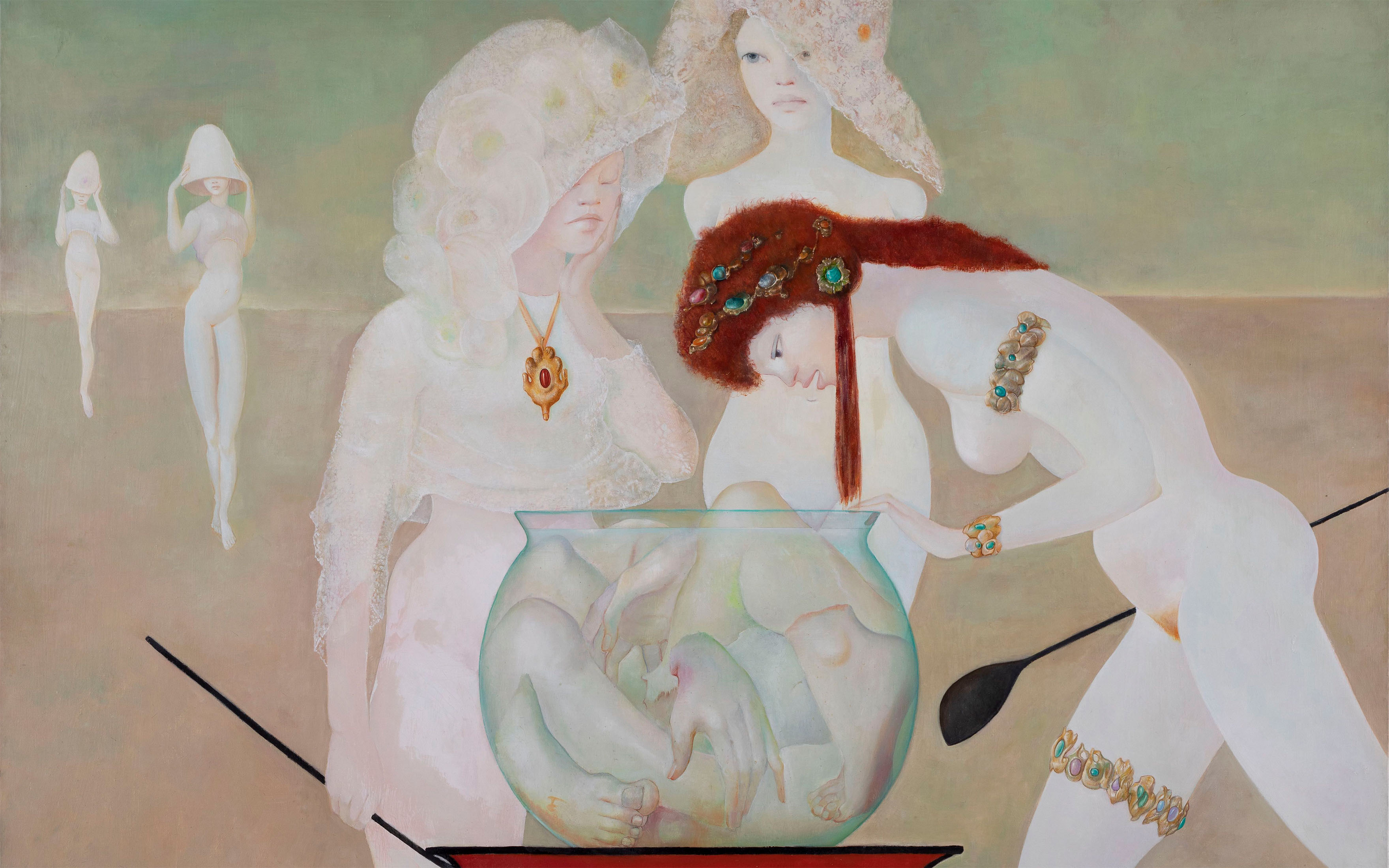 Leonor Fini, Les Etrangeres, 1968 (detail). Levett's collection includes works by many female Surrealists, such as Leonora Carrington, Jane Graverol and Dorothea Tanning, and one of the largest collections of paintings by Fini