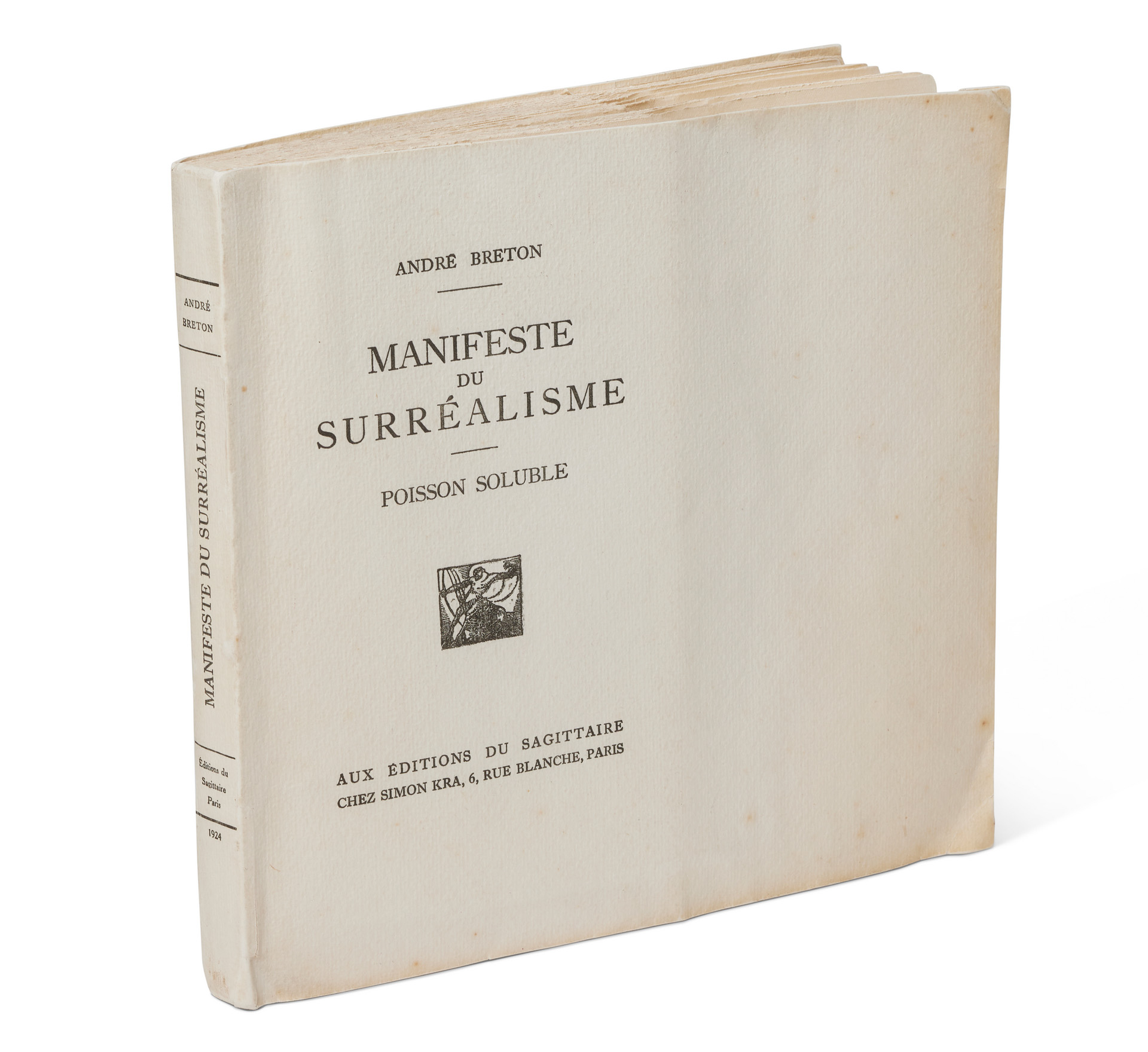Andre Breton, the Surrealist Manifesto, 1924, a rare deluxe copy of the first edition of the Surrealist Manifesto, on show in Images du Labyrinthe. L'Atelier surrealiste - Carte blanche a Audrey Guttman at Christie's in Paris until 21 October 2024