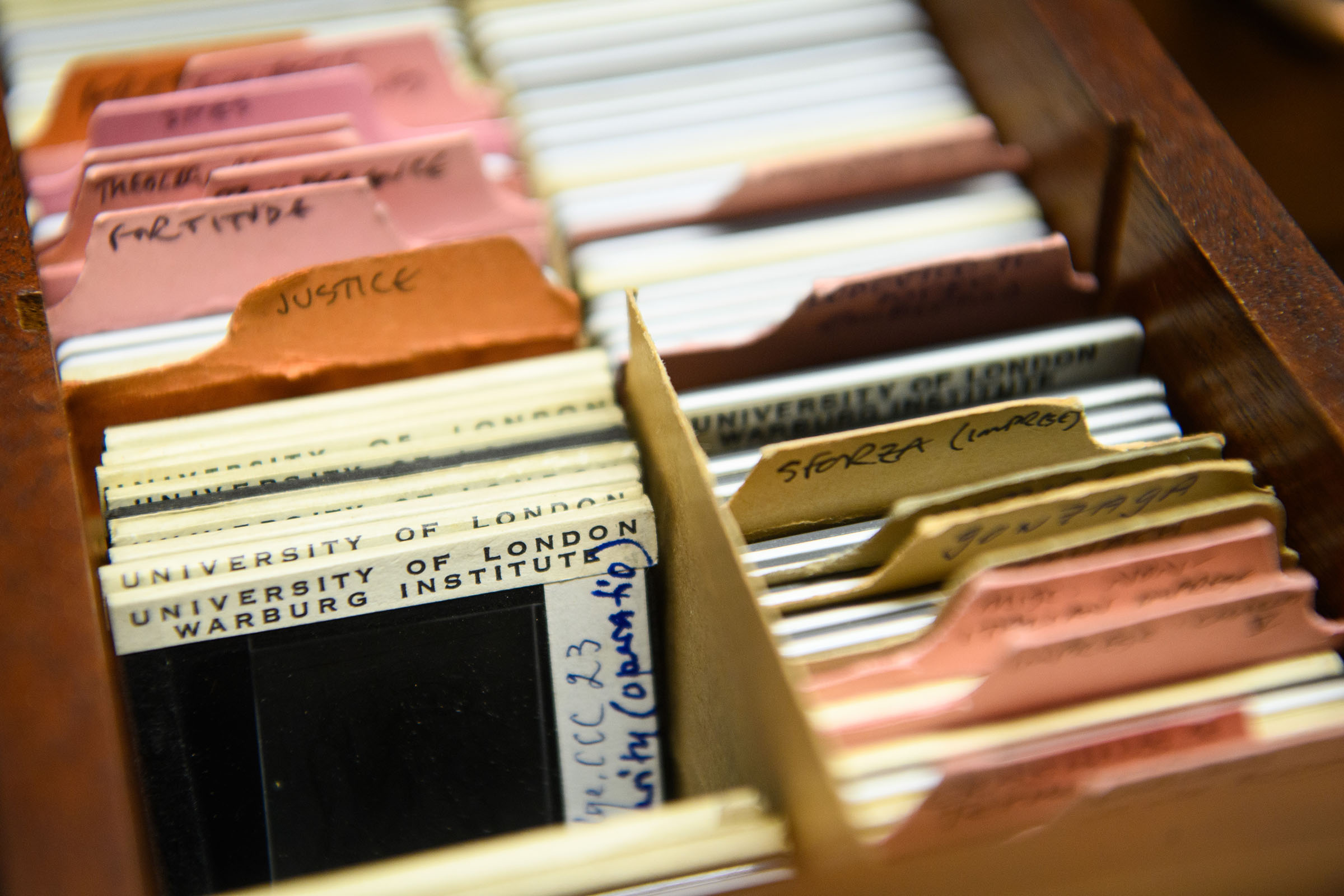 A filing drawer from the Warburg Institute's photographic collection