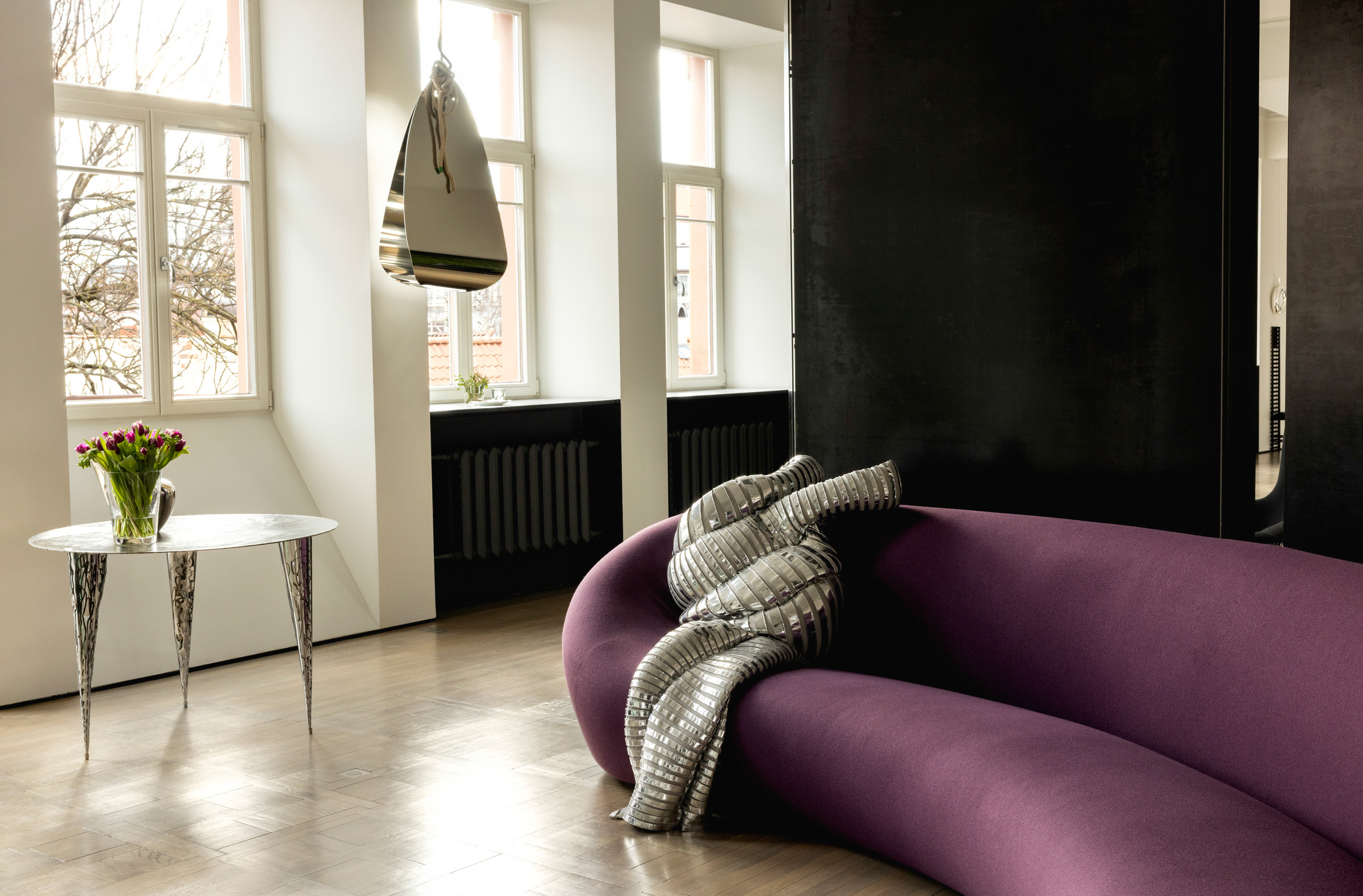 The Mallarts' Vilnius residence, with Humberto and Fernando Campana's Fata Morgana mirror from 2010. Offered in Collection Danute et Alain Mallart: Bruxelles - Paris - Vilnius on 17 October 2024 at Christie's in Paris