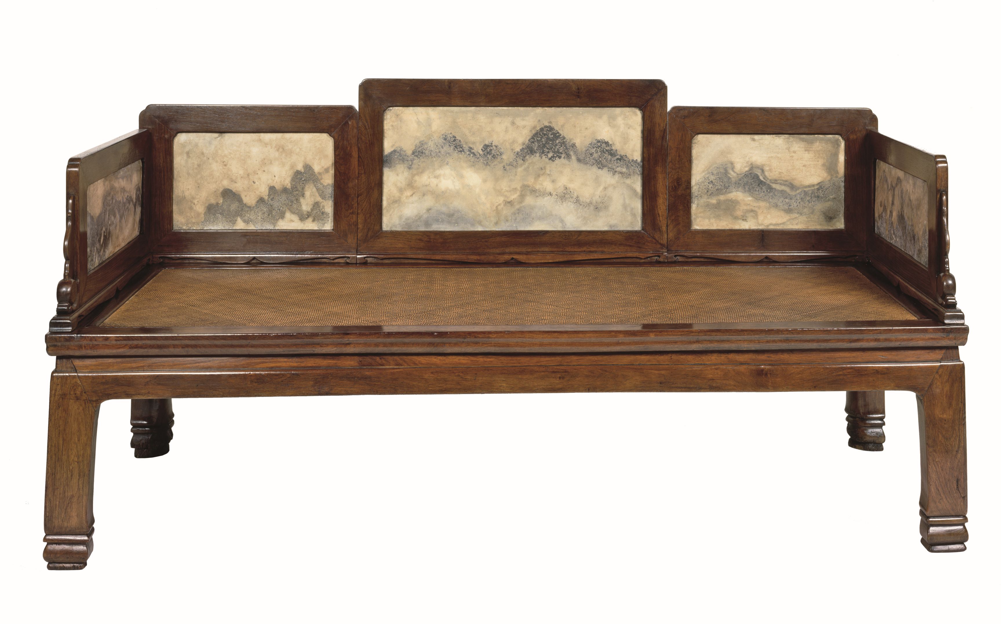 A huanghuali couch bed with marble panels, luohan chuang. Late Ming dynasty, offered in Eternal Ming - Treasures from the MQJ Collection on 29 November 2024 at Christie's in Hong Kong
