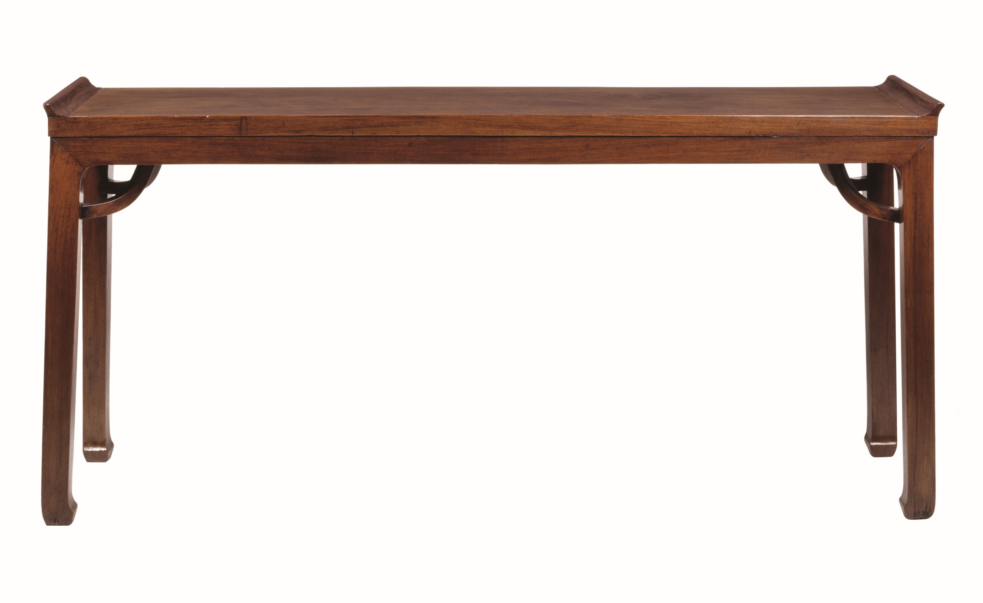 A huanghuali plank-top table, qiaotou zhuo, with detail view of the joinery. Late Ming dynasty, offered in Eternal Ming - Treasures from the MQJ Collection on 29 November 2024 at Christie's in Hong Kong