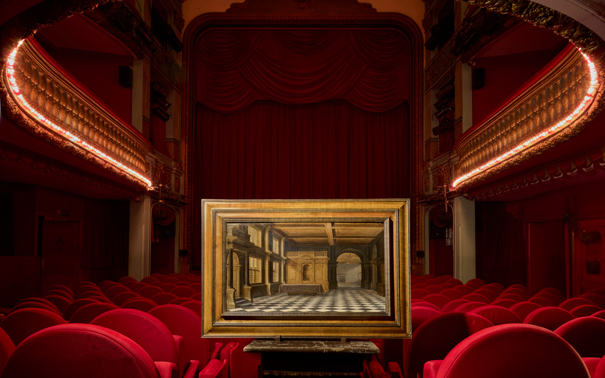 In the stalls of the Theatre Hebertot in Paris. Pieter Willemsz. [van der Stock]?, Interior of a Mansion with a Table, offered in Maitres Anciens: Peintures - Dessins - Sculptures, Online at Christie's until 22 November 2024