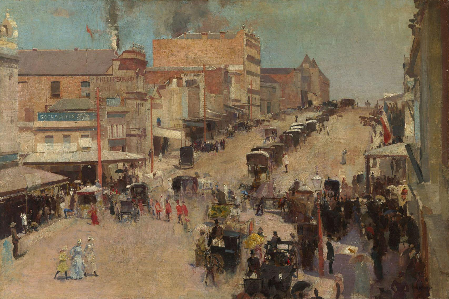 Melbourne's urban bustle in the late 19th century was captured by Tom Roberts in Allegro con brio, Bourke Street west, circa 1885-86, reworked 1890, National Gallery of Australia, Canberra