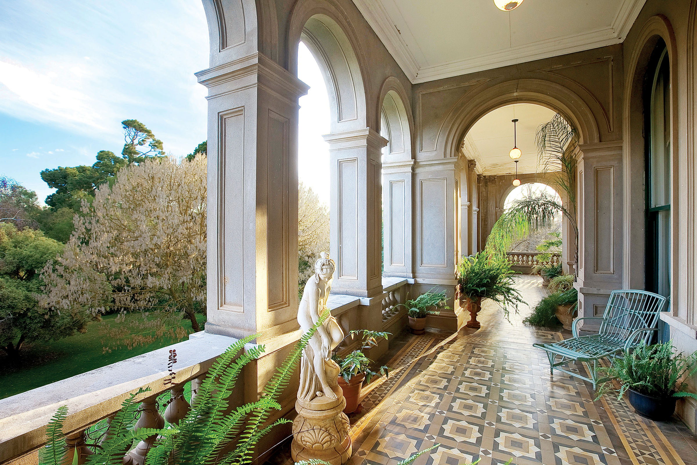 The arched loggia overlooking the grounds - a fantastic spot for a long, indulgent lunch
