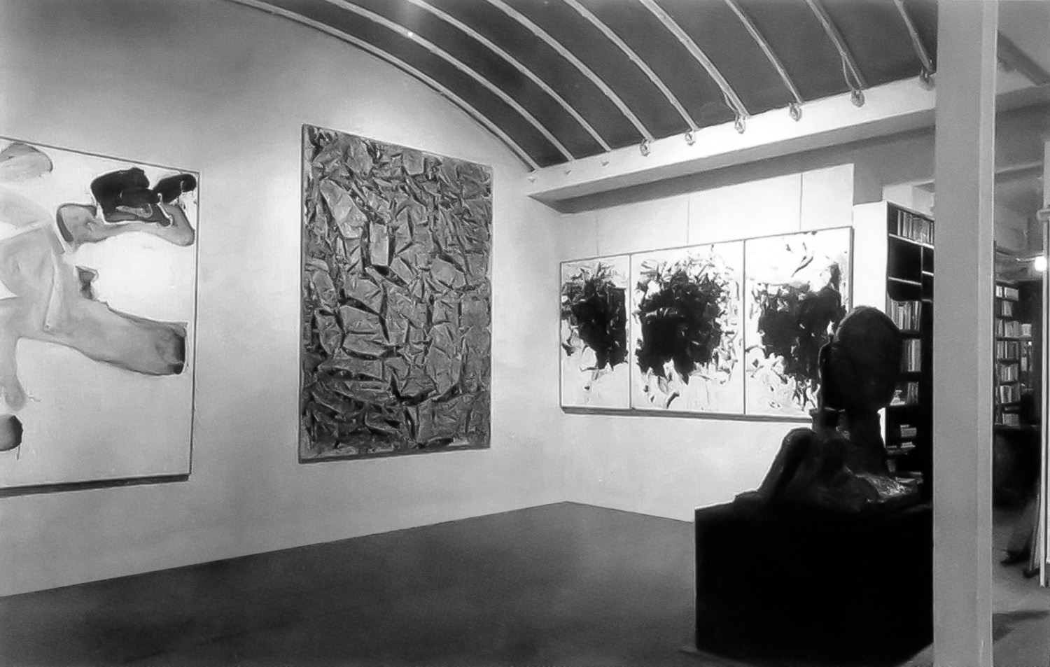View of the inaugural exhibition at Galerie Jean Fournier, Paris, 1963-64, showing works by (left to right) Sam Francis, Simon Hantai and Joan Mitchell