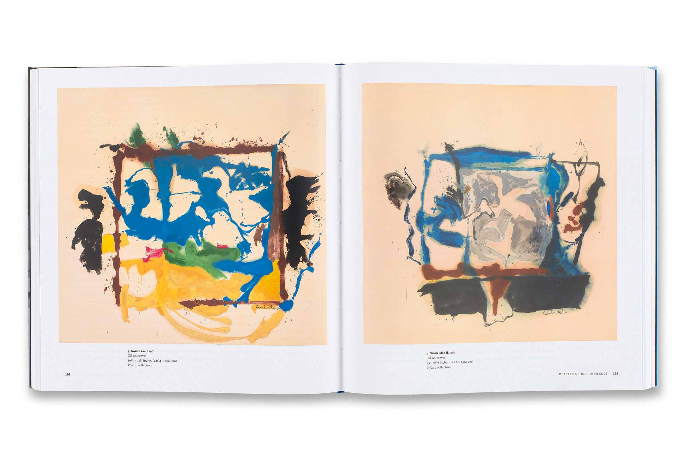 Helen Frankenthaler, Swan Lake I, 1961 and Swan Lake II, 1961, both pictured in a spread from Frankenthaler by John Elderfield, published by Gagosian / Rizzoli