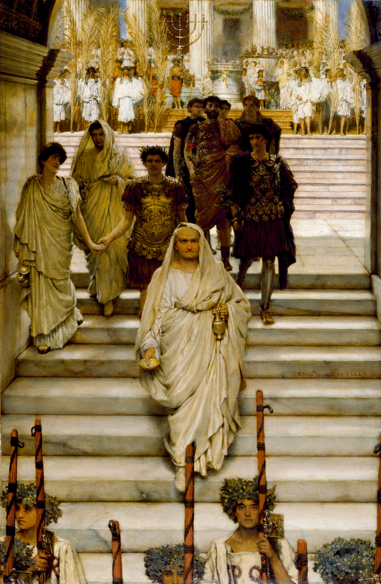 Lawrence Alma-Tadema, The Triumph of Titus: AD 71, The Flavians, 1885, The Walters Art Museum. The work depicts Titus returning to Rome in triumph following his capture of Jerusalem in AD 70. His father, the Emperor Vespasian, leads the procession