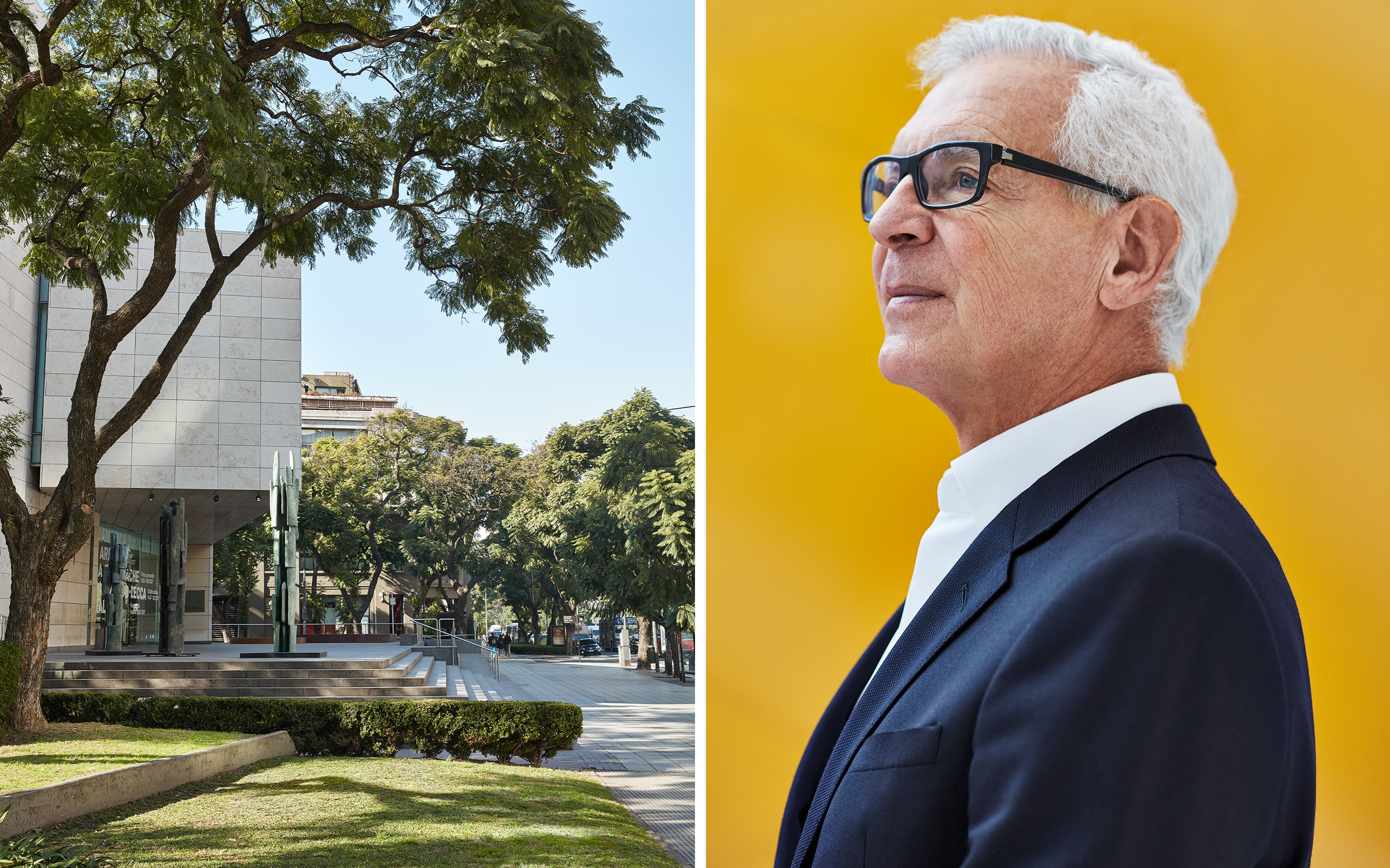From left: the facade of MALBA; its founder, Eduardo Costantini
